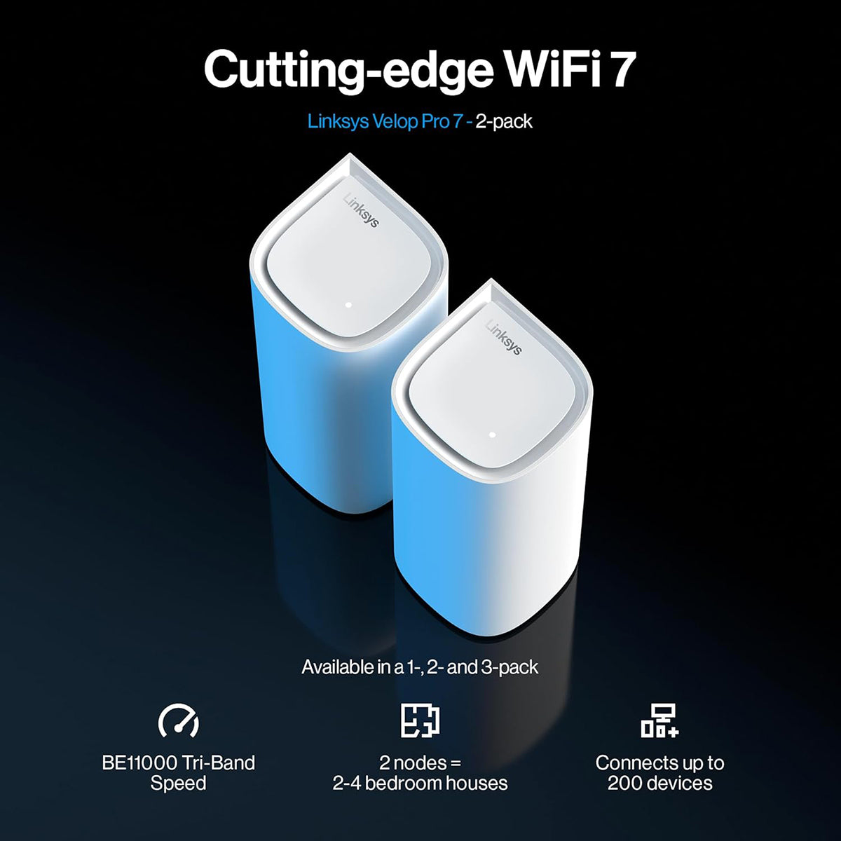 Linksys Velop Pro 7 Mesh WiFi 6E Router MBE7000 BE11000 2-Pack - Whole Home Coverage for Gaming, Streaming & Smart Devices
