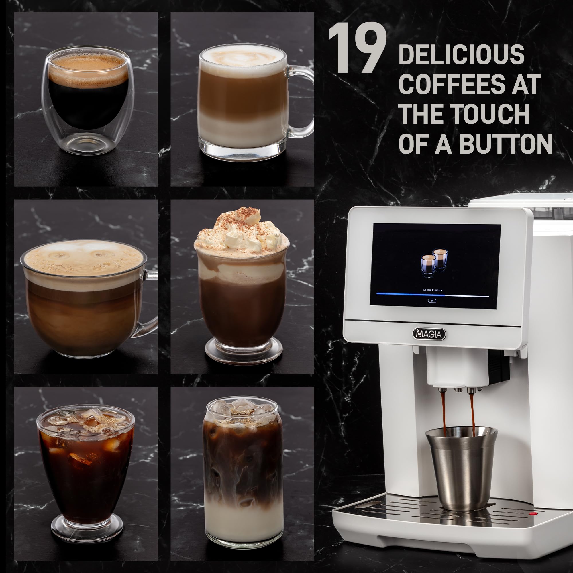 Zulay Magia Fully Automatic Espresso Machine with Built-in Grinder - 19 Customizable Coffee Options - Includes Insulated Milk Frother & Premium Espresso Cups - Self-Cleaning System for Easy Maintenance - Original White - Perfect for Home Baristas & Office Coffee Stations