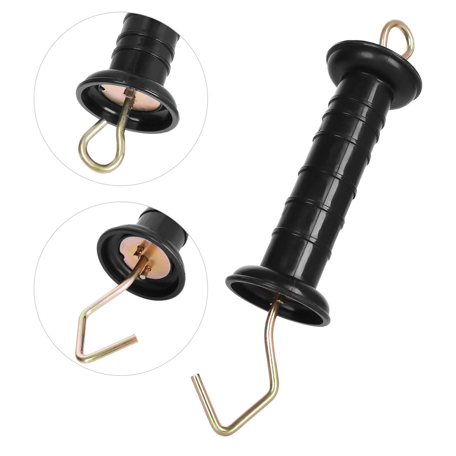 10 Pack Electric Fence Spring Gate Handles Insulators - Heavy Duty Ranch Fence Accessories with Simple Tension Spring for Livestock & Farm Fencing (Black) | Perfect for Cattle Gates, Horse Pastures & Agricultural Electric Fences