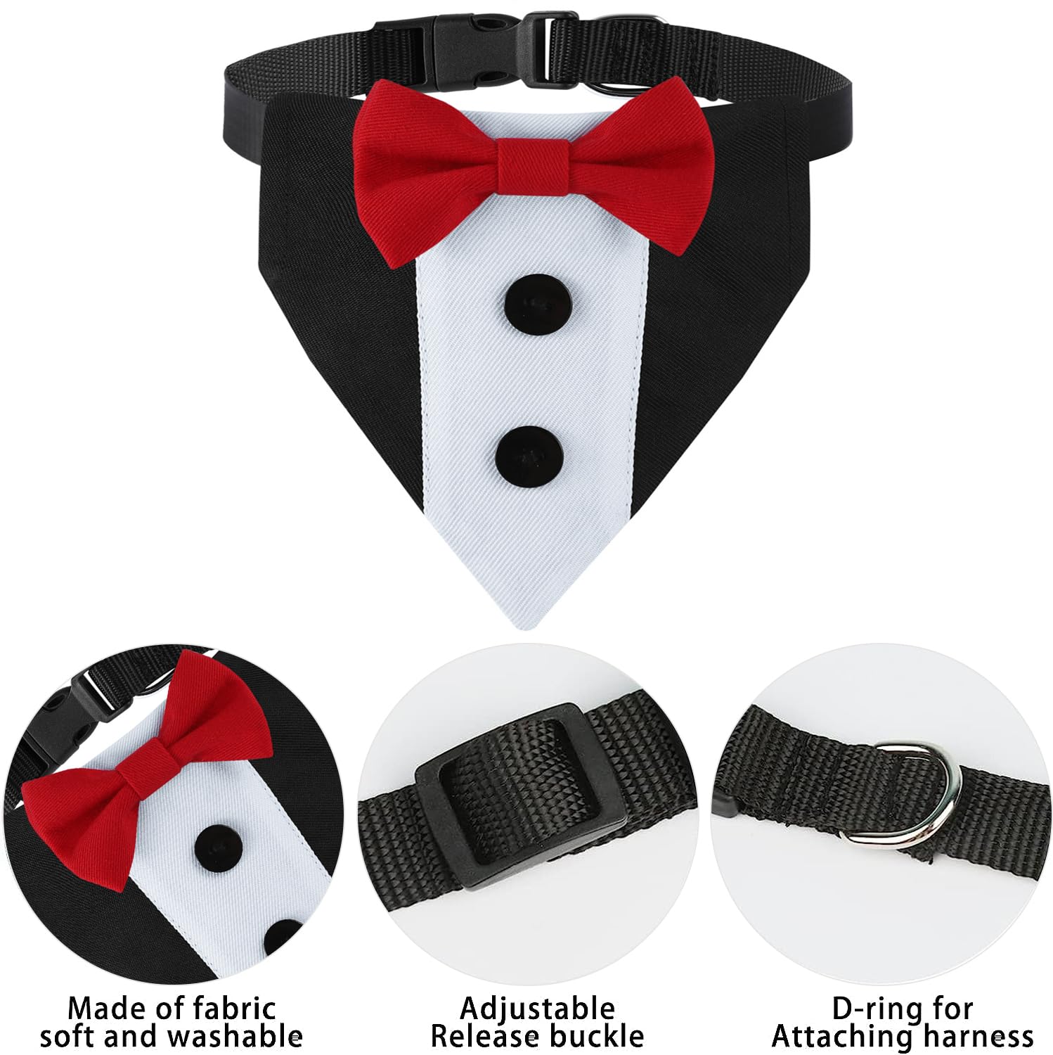 Dog Tuxedo & Adjustable Collar with Red Bow Tie - Formal Wedding & Birthday Outfit for Small, Medium & Large Dogs | Detachable Bow Tie & Scarf for Pet Weddings, Parties & Special Occasions