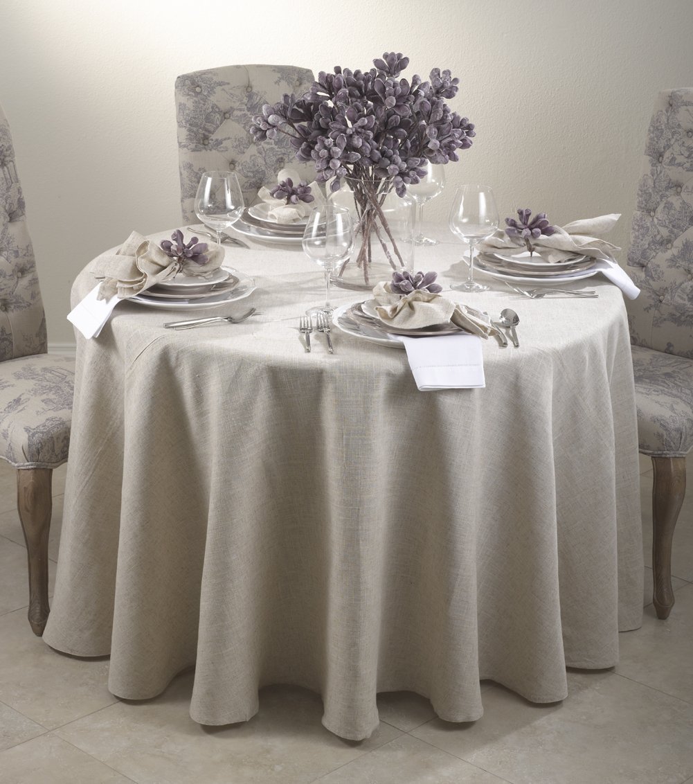 Fennco Styles Toscana Classic Natural Round Tablecloth - 96 Inch Round Cotton Table Cover for Dining Room, Kitchen, Party & Wedding Decor