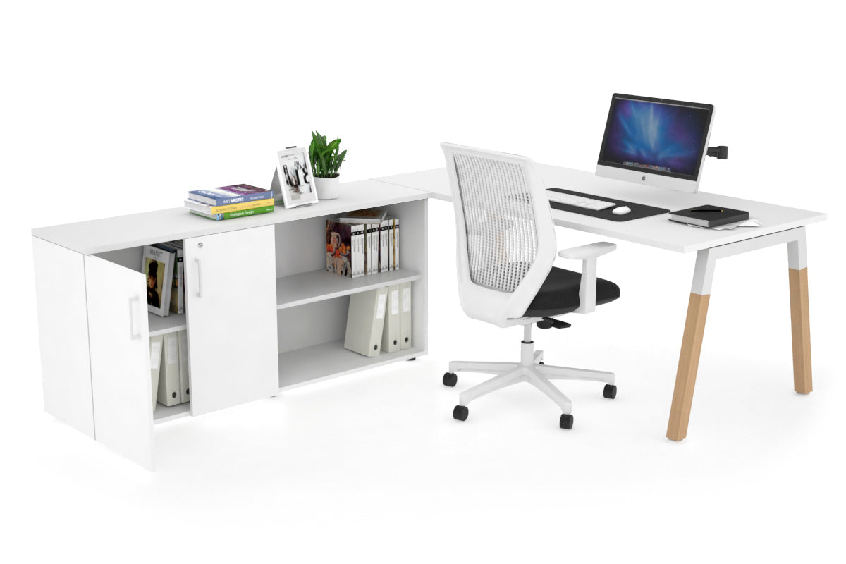 Premium Quadro A Legs Executive Desk with Wooden Legs & White Cross Beam - 1800L x 700W - Perfect for Home Office, Conference Rooms & Executive Workspaces
