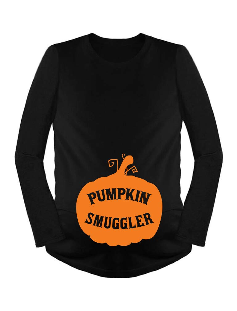 Funny Halloween Pregnancy Maternity Long Sleeve Shirt - Pumpkin Smuggler Design for Expecting Moms - Perfect for Halloween Parties, Maternity Photos & Fall Season