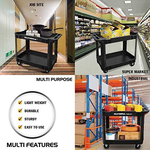 Olympia Tools 2-Shelf Rolling Utility Cart 500lbs Capacity - Heavy Duty for Warehouse & Garage
