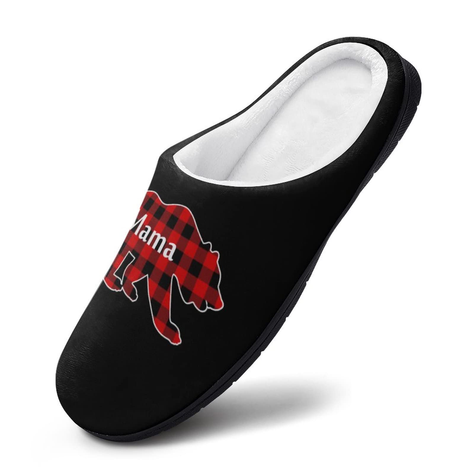 Plaid Mama Bear Men's Warm Non-Slip House Slippers - Cozy Indoor Shoes for Home, Travel, Spa & Hotel - Perfect for Winter Comfort and Relaxation