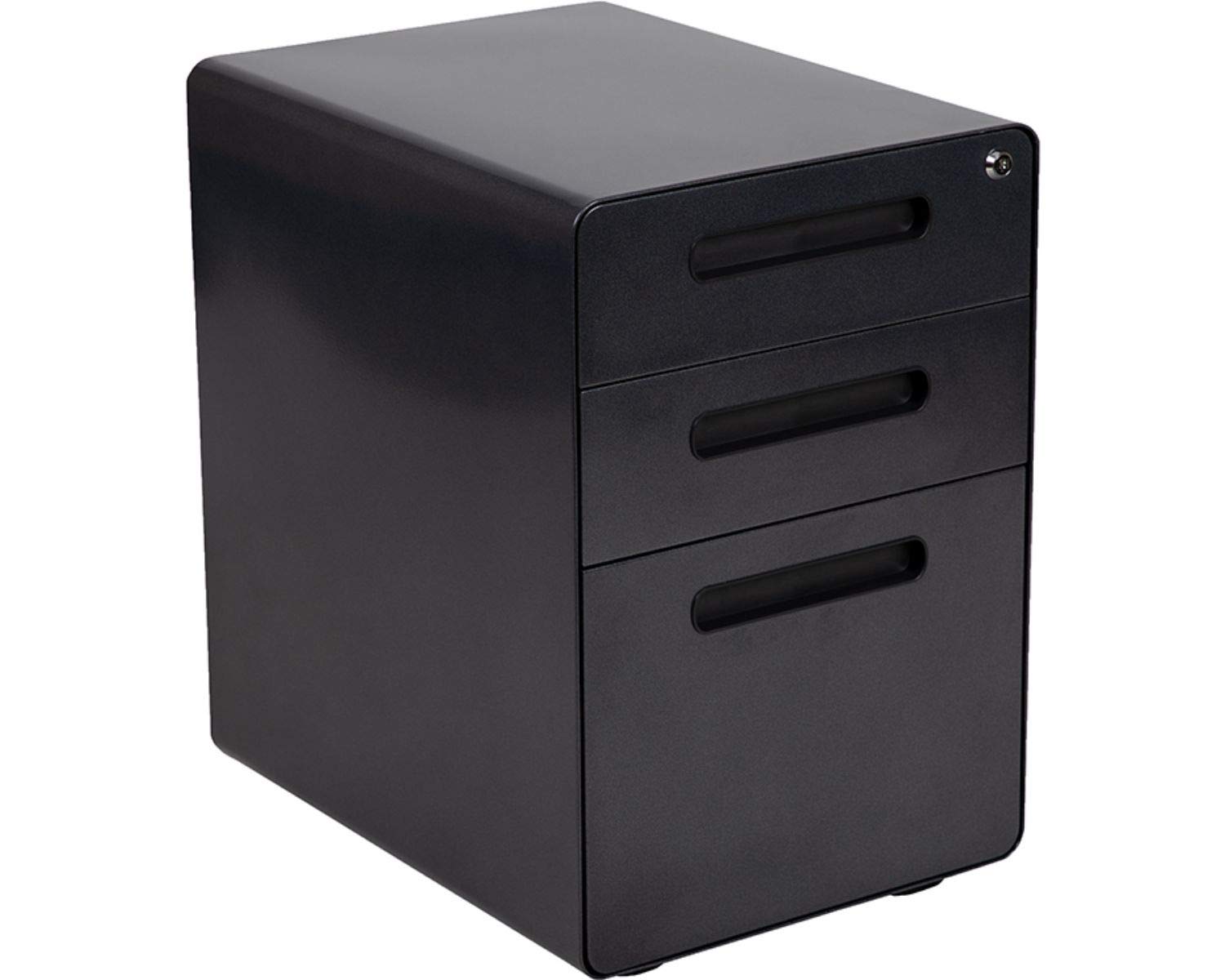 Flash Furniture Wren Ergonomic 3-Drawer Mobile Locking File Cabinet with Anti-Tilt Mechanism & Hanging Drawer - Legal & Letter Size File Storage - Ideal for Office, Home Office, and Workspace Organization (Black)