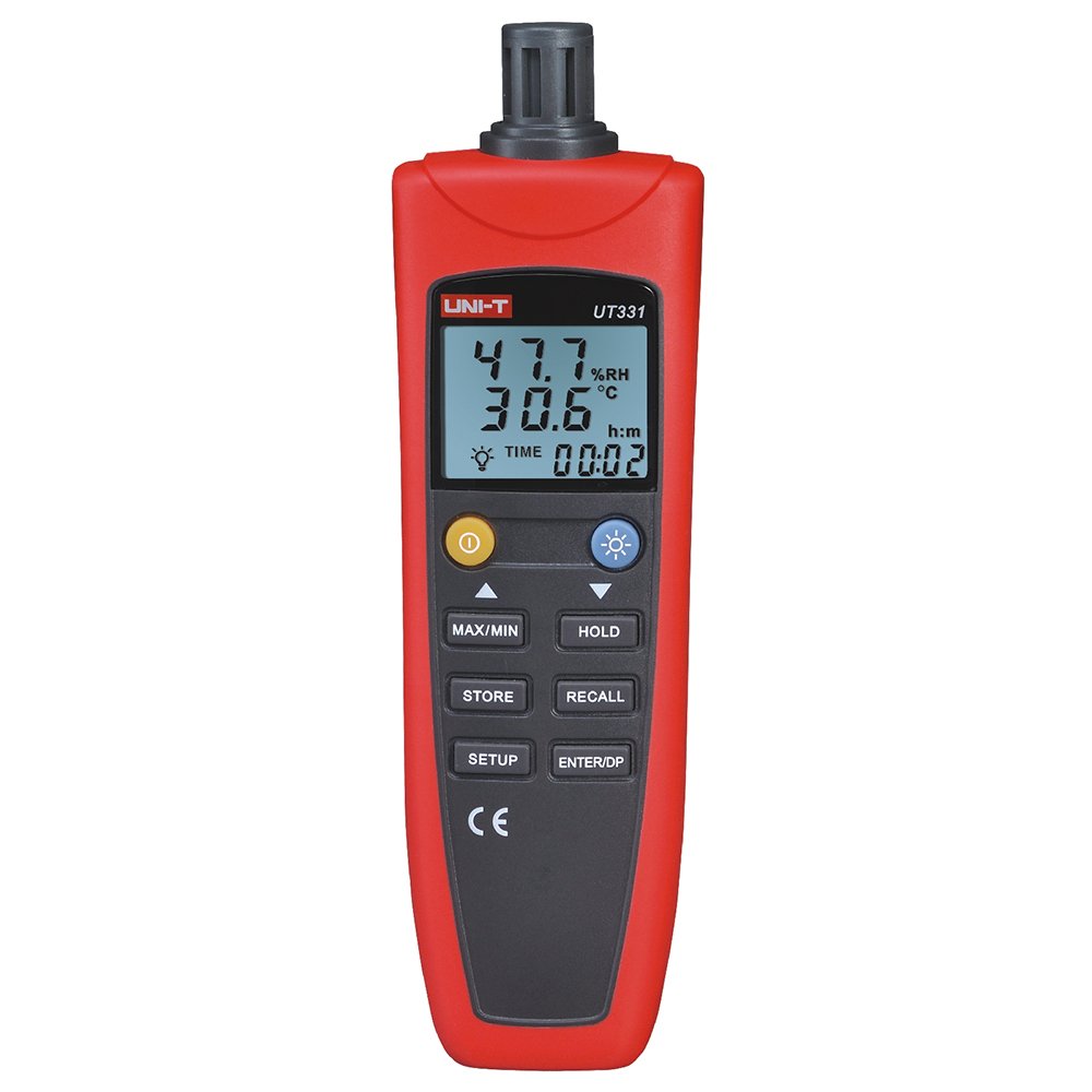 UNI-T UT331 Digital Thermometer Hygrometer with Dew Point Measurement -20°C to 60°C (-4°F to 140°F) Range, 0-100% RH, °C/°F Switchable, MAX/MIN Display & USB PC Software - Perfect for HVAC, Food Storage, Laboratory, and Industrial Environments