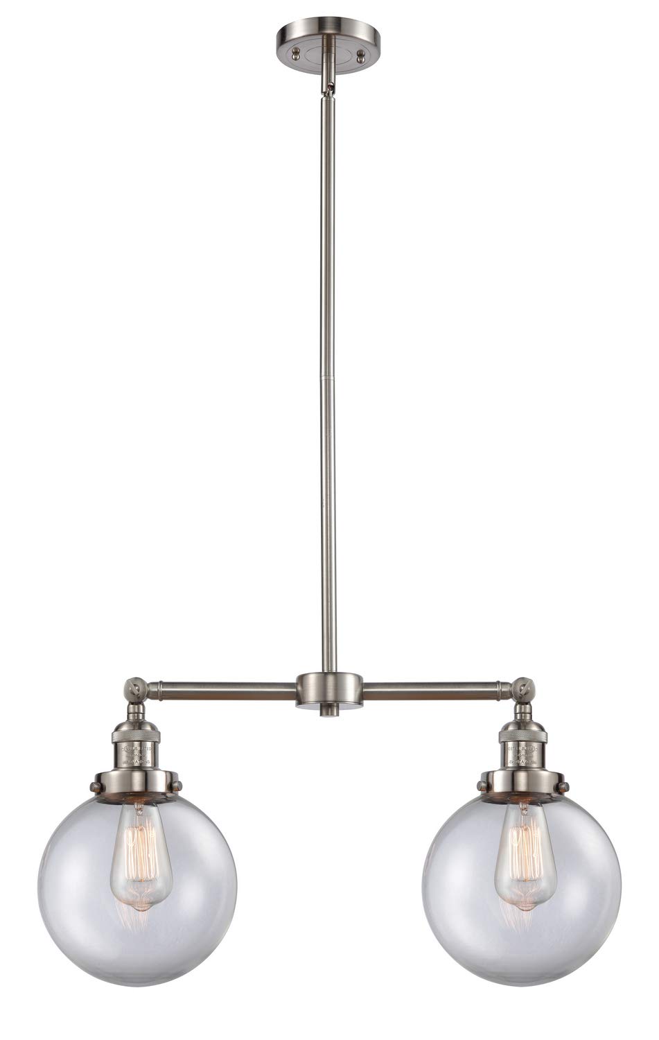 Vintage Dimmable LED Chandelier with 8 Lights - Brushed Satin Nickel Finish - Energy Efficient Hanging Ceiling Light for Dining Room, Bedroom or Living Room Decor
