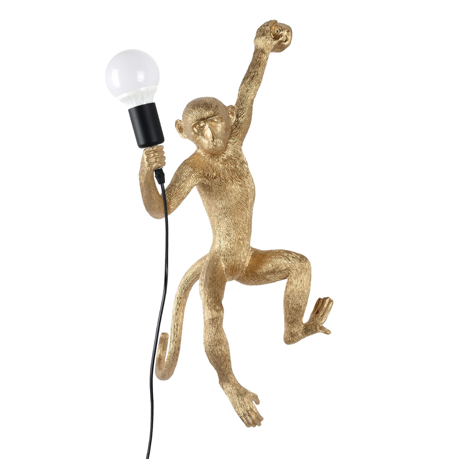 Vintage Resin Monkey Wall Lamp & Table Light with Hemp Rope - Gold Monkey Pendant Lighting for Home Decor, Dining Room, Living Room, Bedroom & Entryway - Perfect for Boho, Jungle & Tropical Theme Decorations