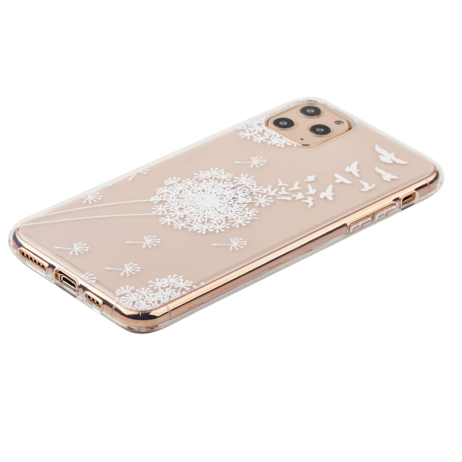 Shockproof Clear TPU Case for iPhone 11 Pro Max (6.5 Inch) - Slim Protective Cover with Dandelion & Bird Flying Embossed Art Pattern - Perfect for Women & Girls (White) | Ideal for Everyday Use, Travel & Outdoor Activities
