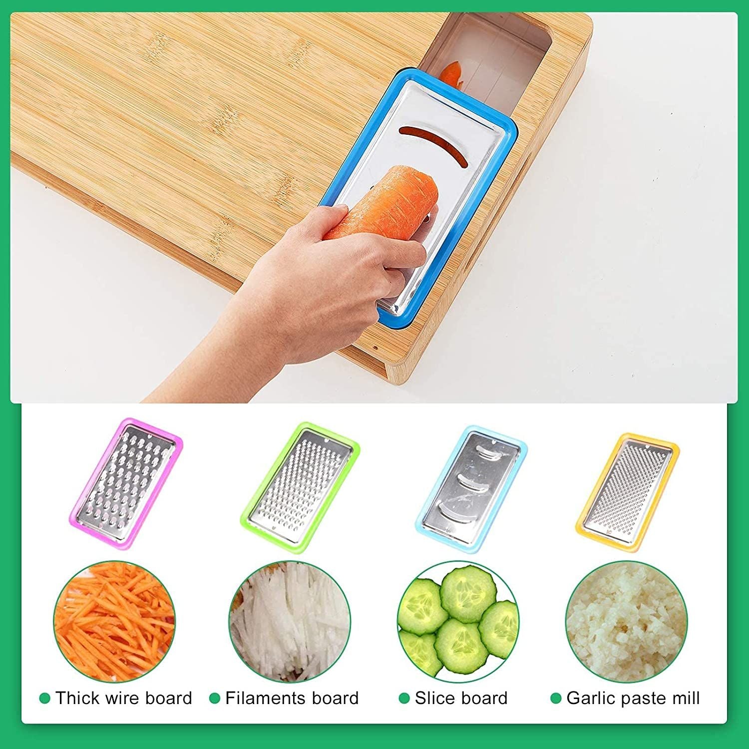 Premium Large Bamboo Cutting Board Set with 4 Airtight Containers & Mobile Holder - Eco-Friendly Kitchen Organizer for Meal Prep, Cooking & Entertaining