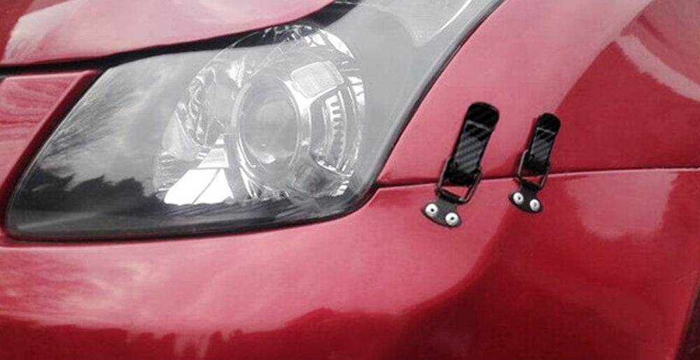 4-Piece Black Carbon Fiber Quick Release Hood Latch Kit - Durable Bumper & Hood Lock Clips for Cars, Trucks & SUVs - Easy Installation & Secure Fit for Racing, Off-Road & Custom Builds