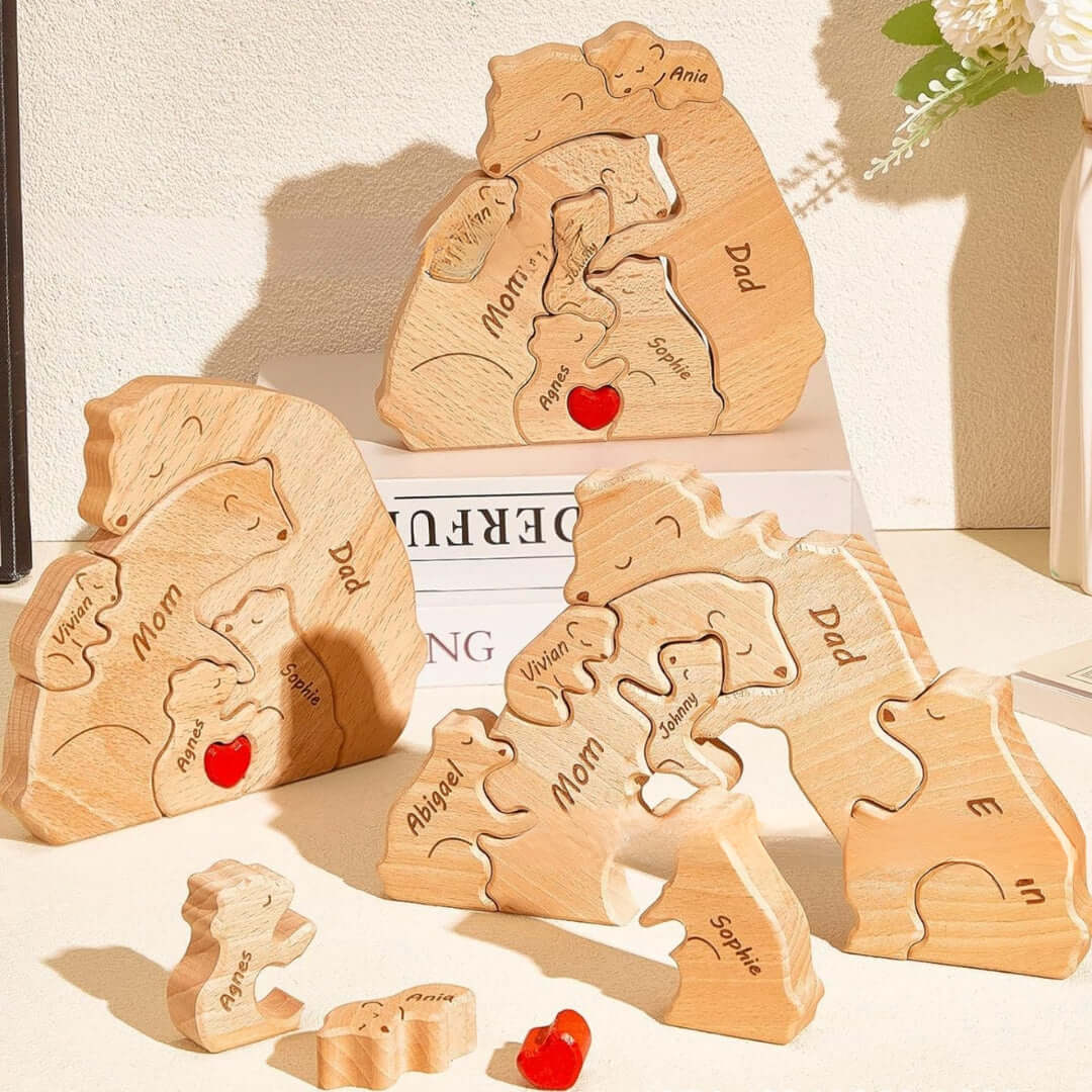 Personalized Wooden Bear Family Name Puzzle - Custom Engraved Gift for Kids & Toddlers | Unique Baby Shower, Birthday & Christmas Present | A5432