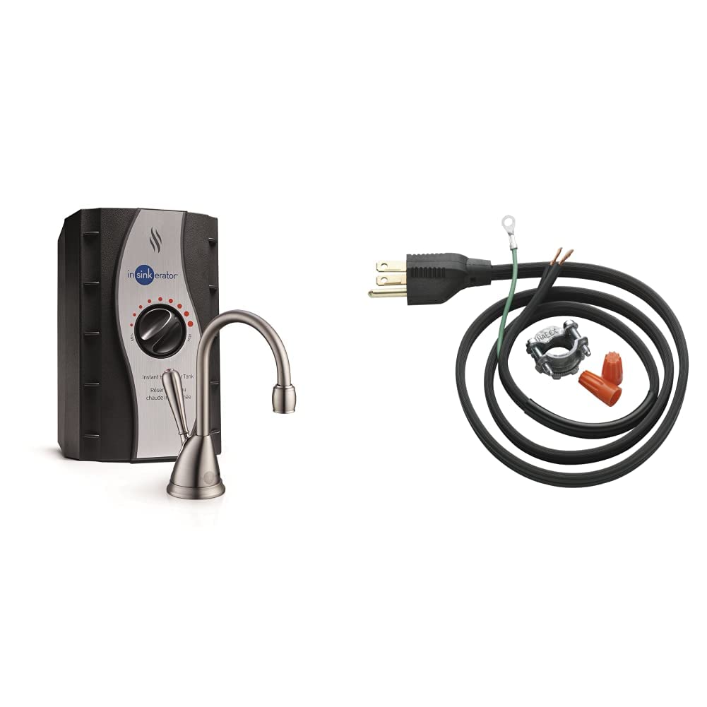 InSinkErator H-View-SN Instant Hot Water Dispenser System with Faucet & Tank - Satin Nickel, 14.6 x 10 x 8.4 inches | Includes Garbage Disposal Power Cord Kit (CRD-00, Black) | Perfect for Kitchen Sink Installation & Daily Hot Water Needs