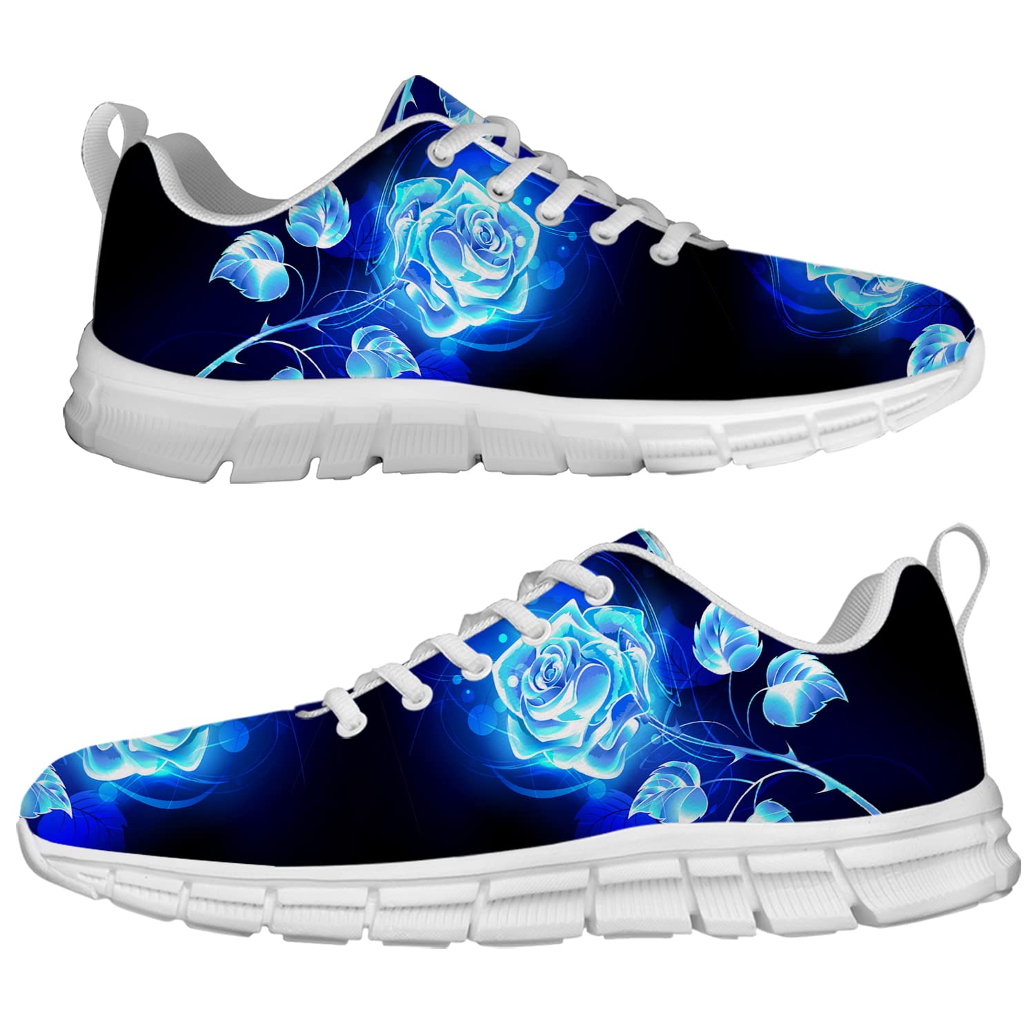 Rose Print Sneakers for Women & Men - Blue Galaxy Floral Gym Shoes, Tennis & Walking Shoes - Gifts for Rose Lovers (Men's Size 7.5, Women's Size 9) - Perfect for Casual Wear, Workouts & Fashion Outfits