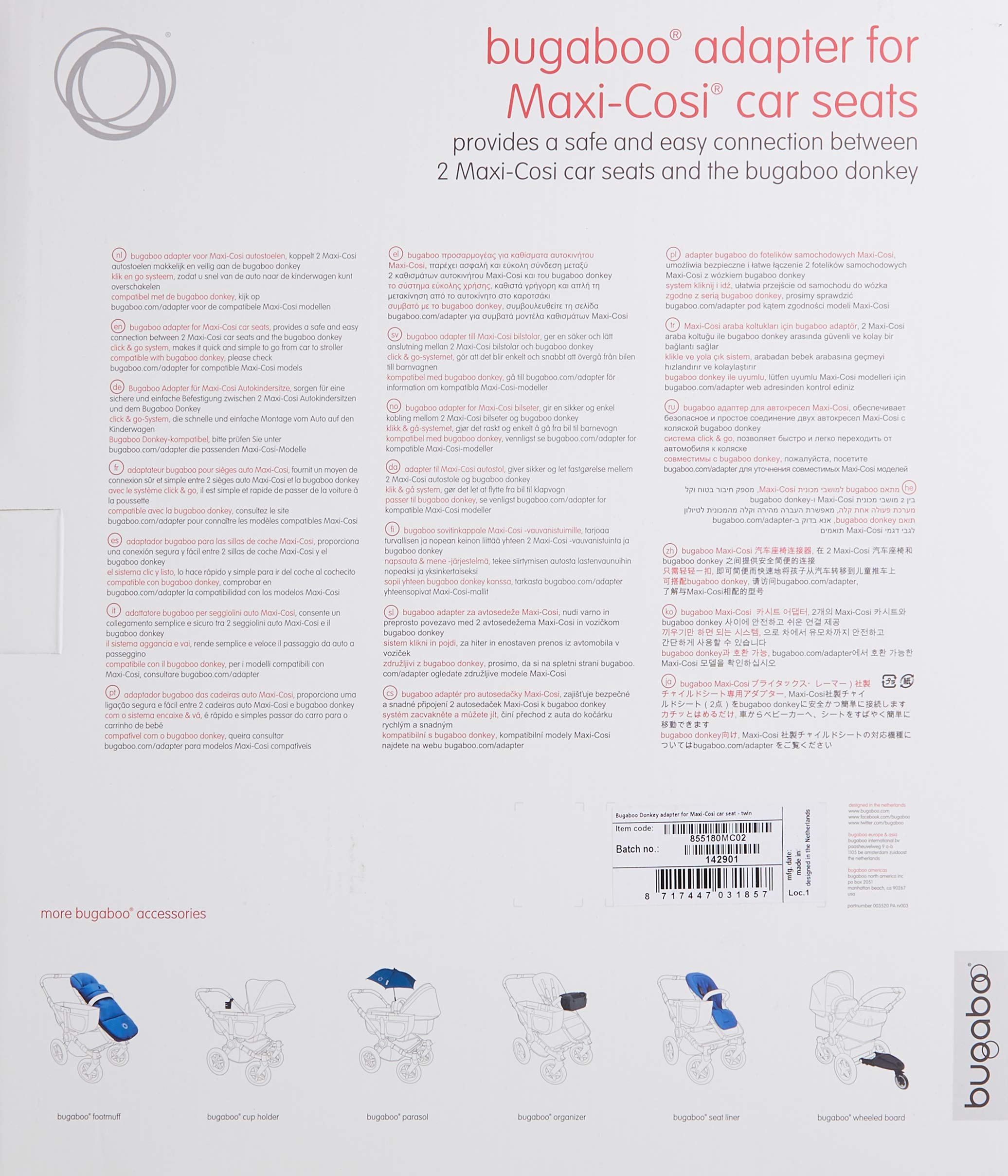 Bugaboo Donkey Twin Car Seat Adapter for Maxi-COSI & Nuna - Universal Stroller Accessory for Safe & Convenient Travel with Twins