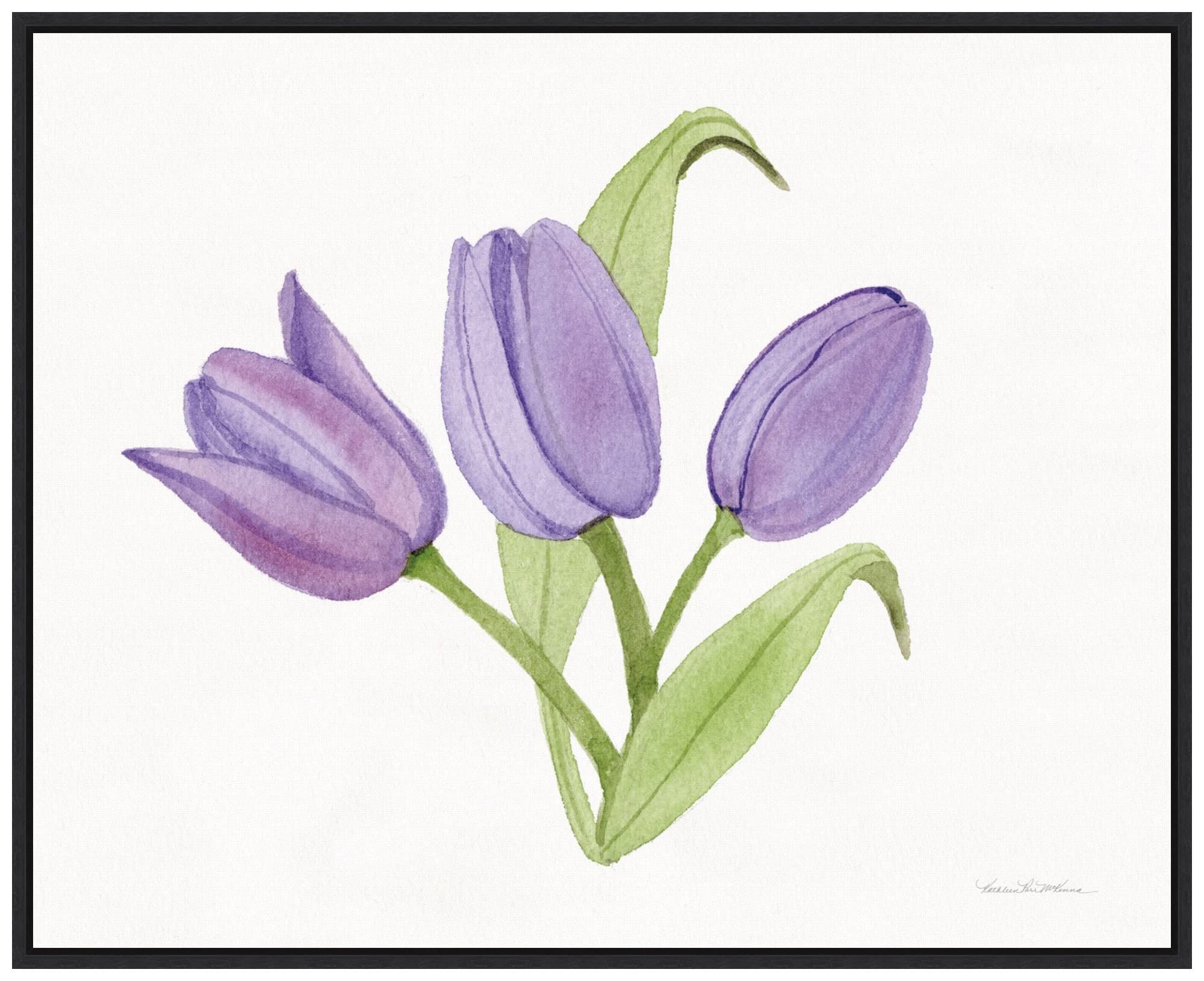 Amanti Art Framed Canvas Wall Art Print - Easter Blessing Flowers II by Kathleen Parr McKenna, 28x23 Inches, Sylvie Black Frame - Perfect for Living Room, Bedroom & Easter Home Decor