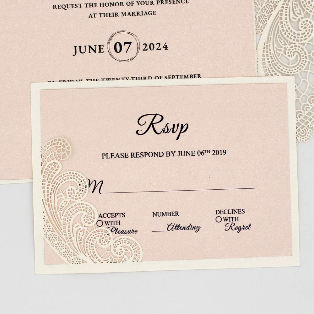 25-Pack White Lace Laser Cut Wedding Invitations with RSVP Cards - Elegant Blush Pink Shimmer Stationery for Weddings, Sweet 16 Parties, Bridal Showers & Birthday Celebrations - Perfect for Formal Events & Special Occasions