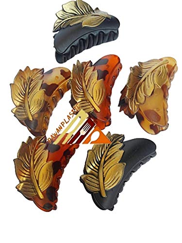 Stylish PP Leaf Design Multi-Color Hair Claw Clips - 6 Pack Hair Clutchers with Strong Grip for Women & Girls | Perfect for Ponytails, Buns & Everyday Hairstyles
