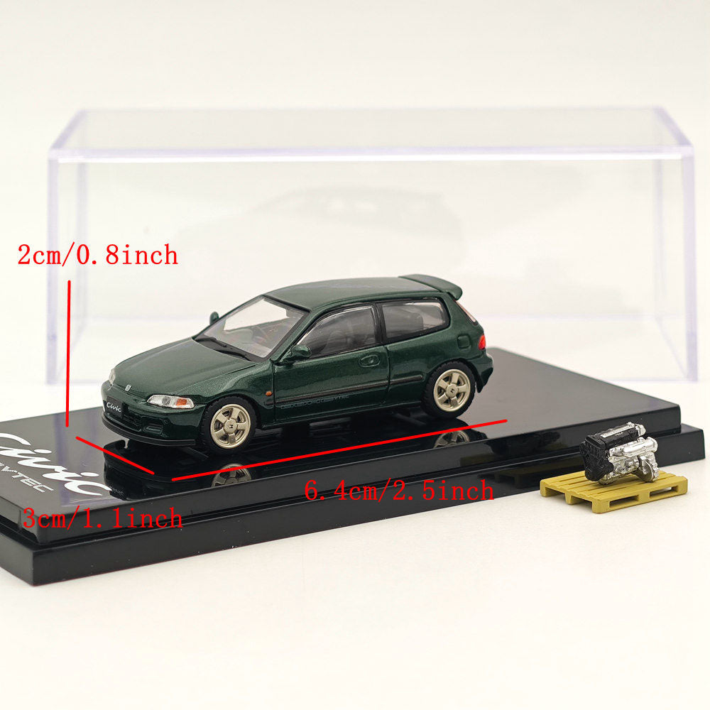 1/64 Honda CIVIC (EG6) Sir S Diecast Model Car with Engine Display - Lausanne Green | Hobby Japan HJ641017SG | Collectible Miniature Vehicle for Display, Gifts & Car Enthusiasts