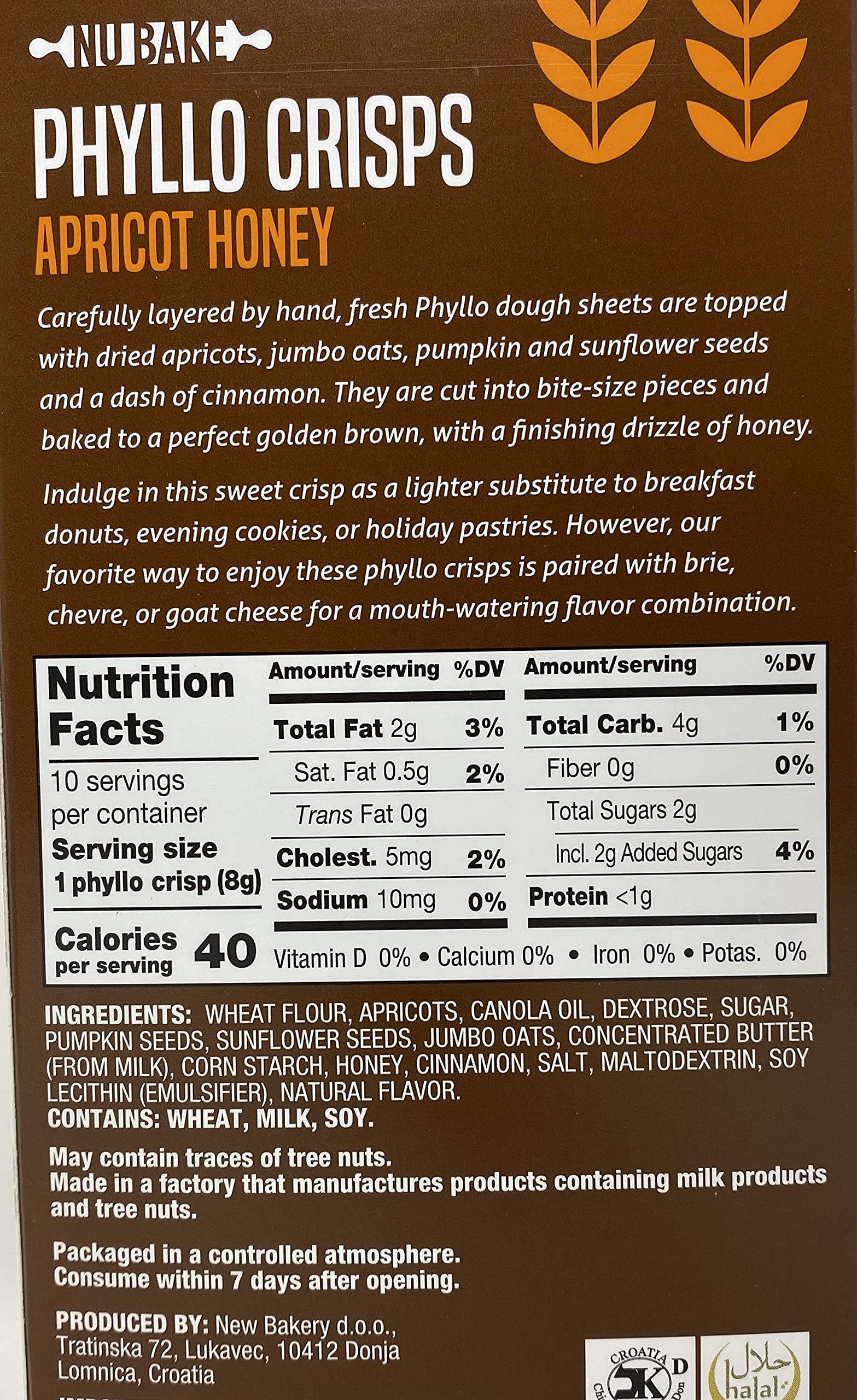 Premium Apricot Honey Phyllo Crisps - 2.8 oz (Pack of 12) | Authentic Greek Baklava Pastry | Perfect for Snacking, Dessert Platters & Holiday Gifting