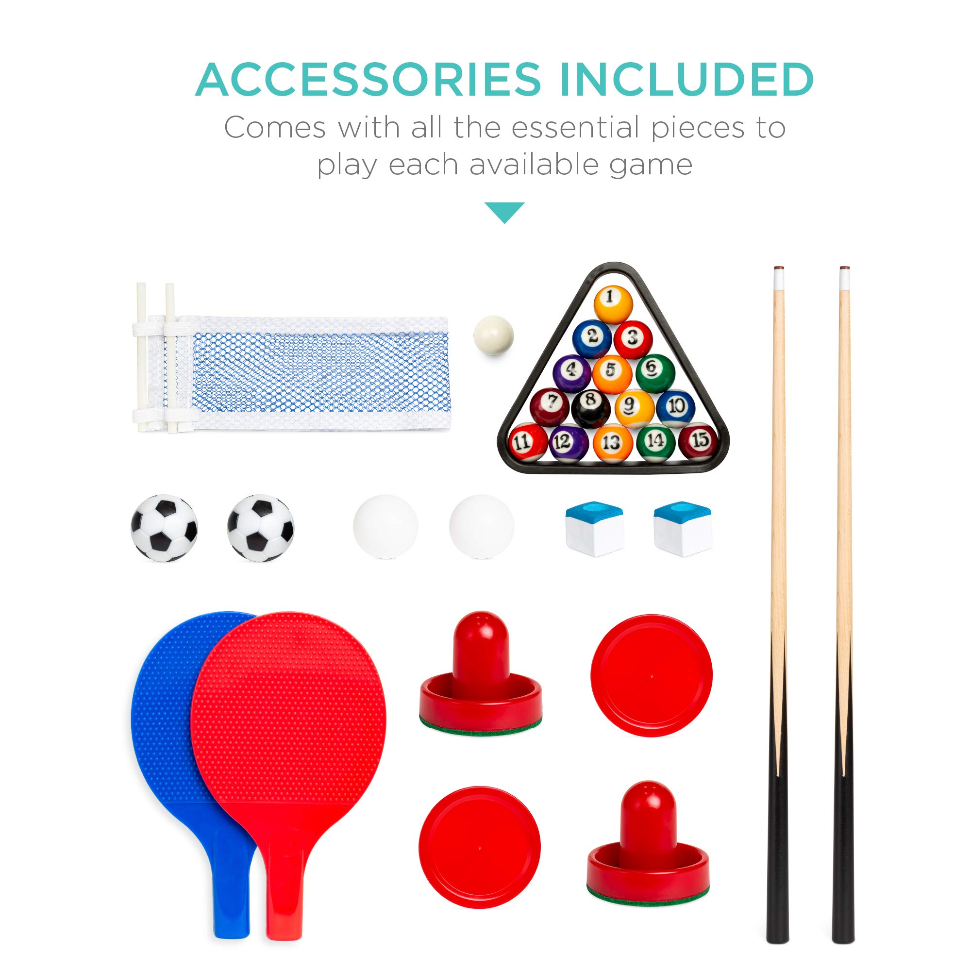 Best Choice Products 4-in-1 Multi Game Table for Kids - Pool Billiards, Air Hockey, Foosball & Table Tennis Combo - Perfect for Home, Playroom & Rec Room - Fun Family Game Night & Indoor Entertainment Center