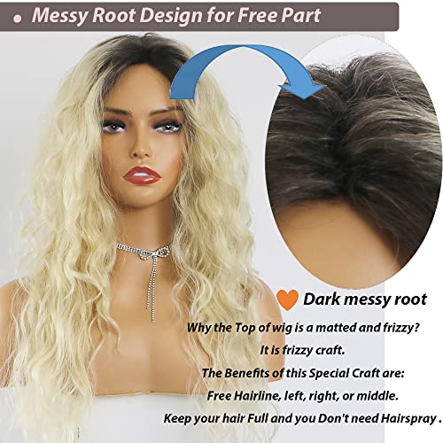 Curly Blonde Brown Reverse Ombre Wig - Long Synthetic Hairpiece for Cosplay, Halloween & Daily Fashion