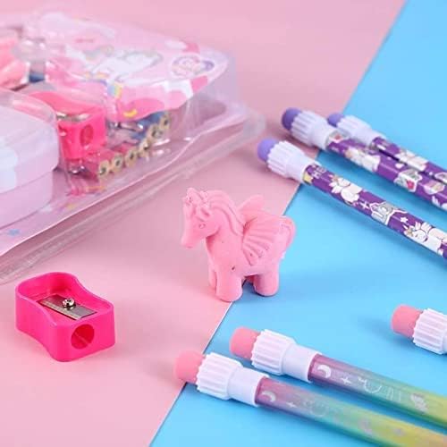 SPARROWISH Unicorn Stationery Gift Set - 6 Pencils, Metal Pencil Case, Sharpener & Eraser - Cute Pink School Supplies for Girls - Perfect for Back to School, Birthday Gifts & Classroom Essentials