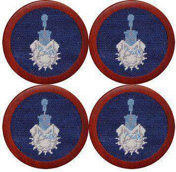 Premium Smathers & Branson Blue Citadel Needlepoint Coasters Set - Elegant Drink Protectors for Home, Office & Outdoor Entertaining