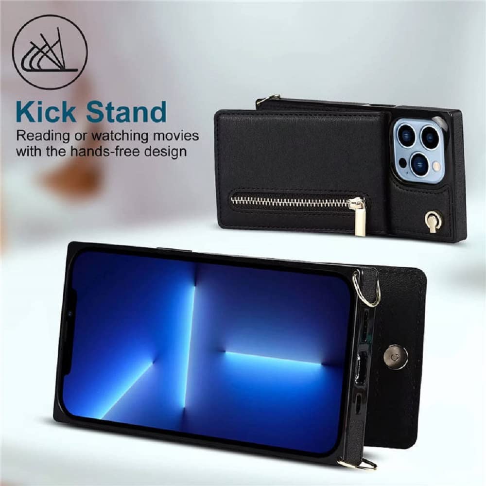 iPhone 13 Pro & Pro Max Leather Wallet Case - Premium Flip Cover with Zipper, Full Protection Crossbody Phone Purse - Perfect for Travel, Shopping & Everyday Use