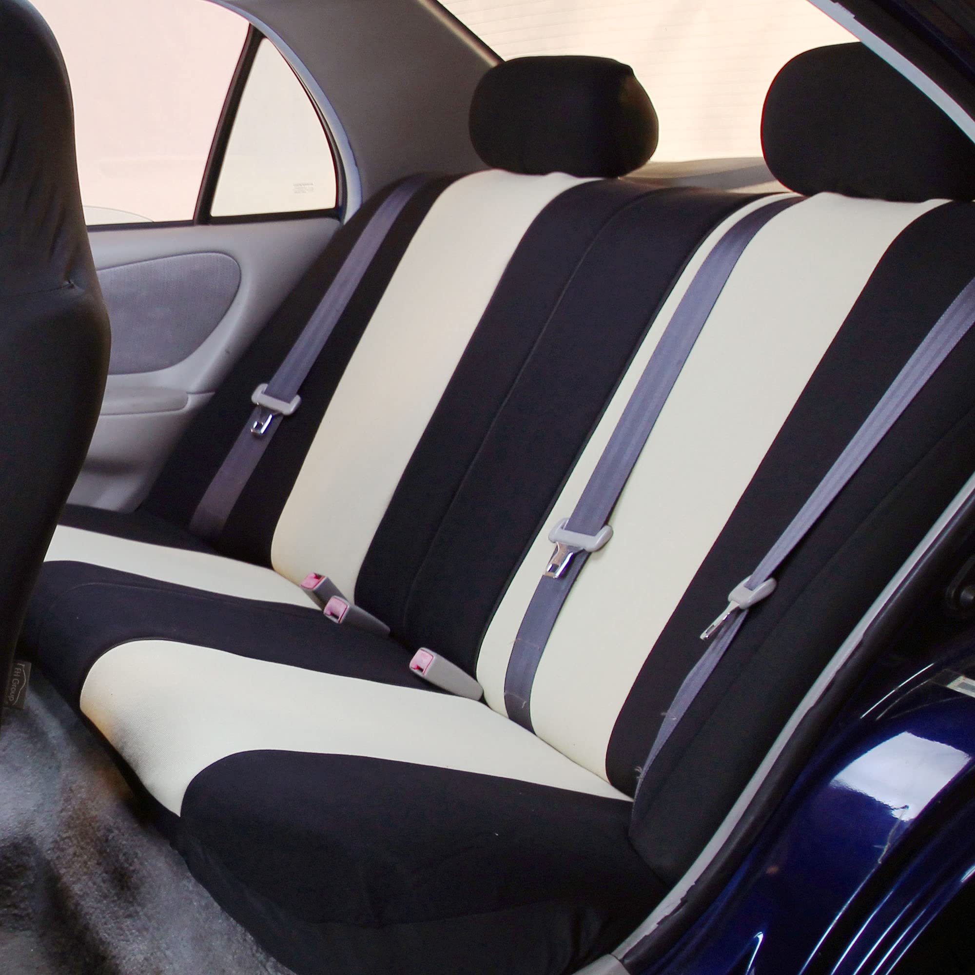 Premium FH Group Car Seat Covers Full Set - Beige Universal Fit Airbag Compatible Split Rear Design for Cars, Vans, Trucks & SUVs | Durable Fabric Protection for Daily Commute, Road Trips & Family Travel