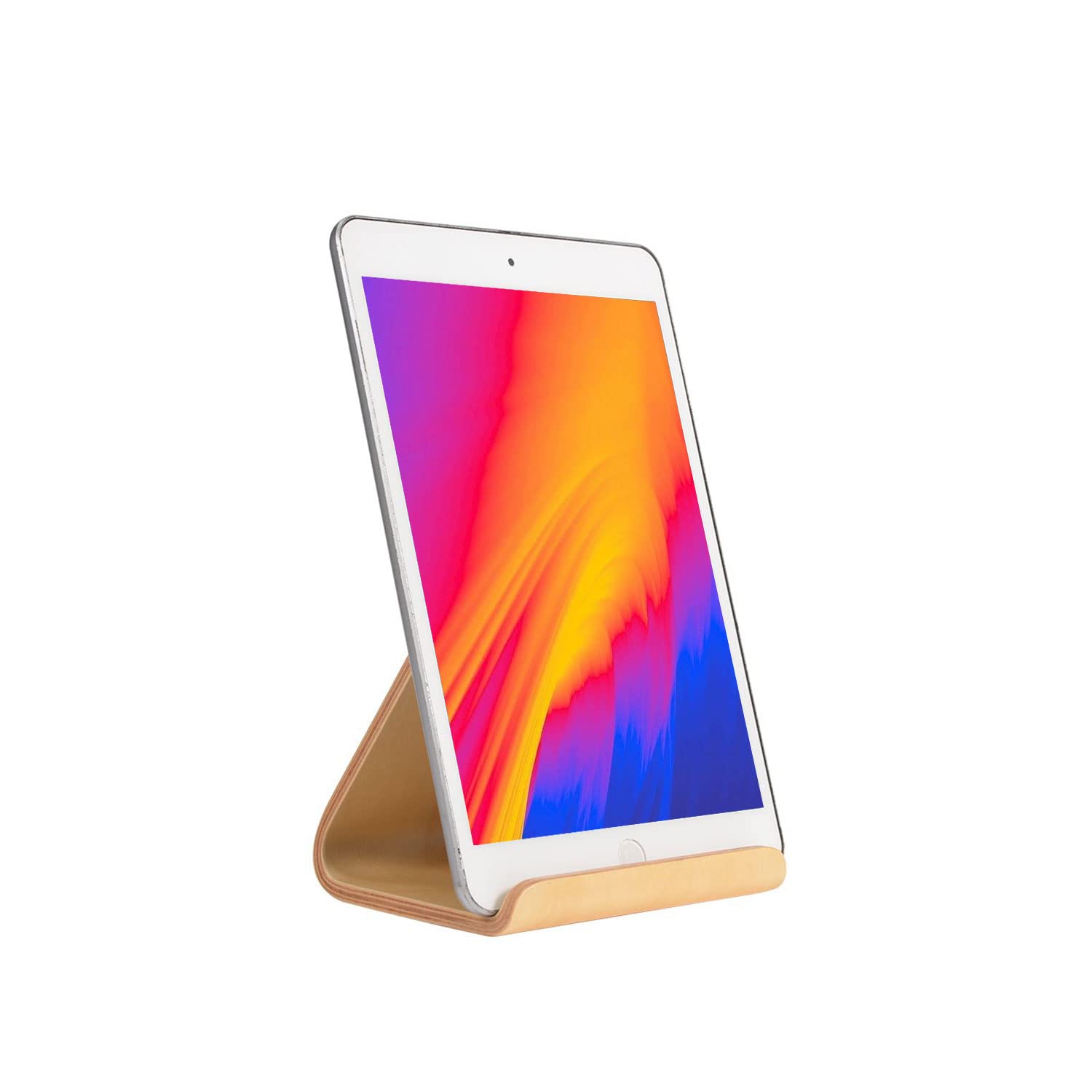 Minimalist Wooden Tablet Stand for iPad Mini, iPad Air, Galaxy Tab & Kindle Fire - Natural White Birch Wood Desk Holder Compatible with 6-13 Inch Tablets - Perfect for Home Office, Reading & Watching Videos