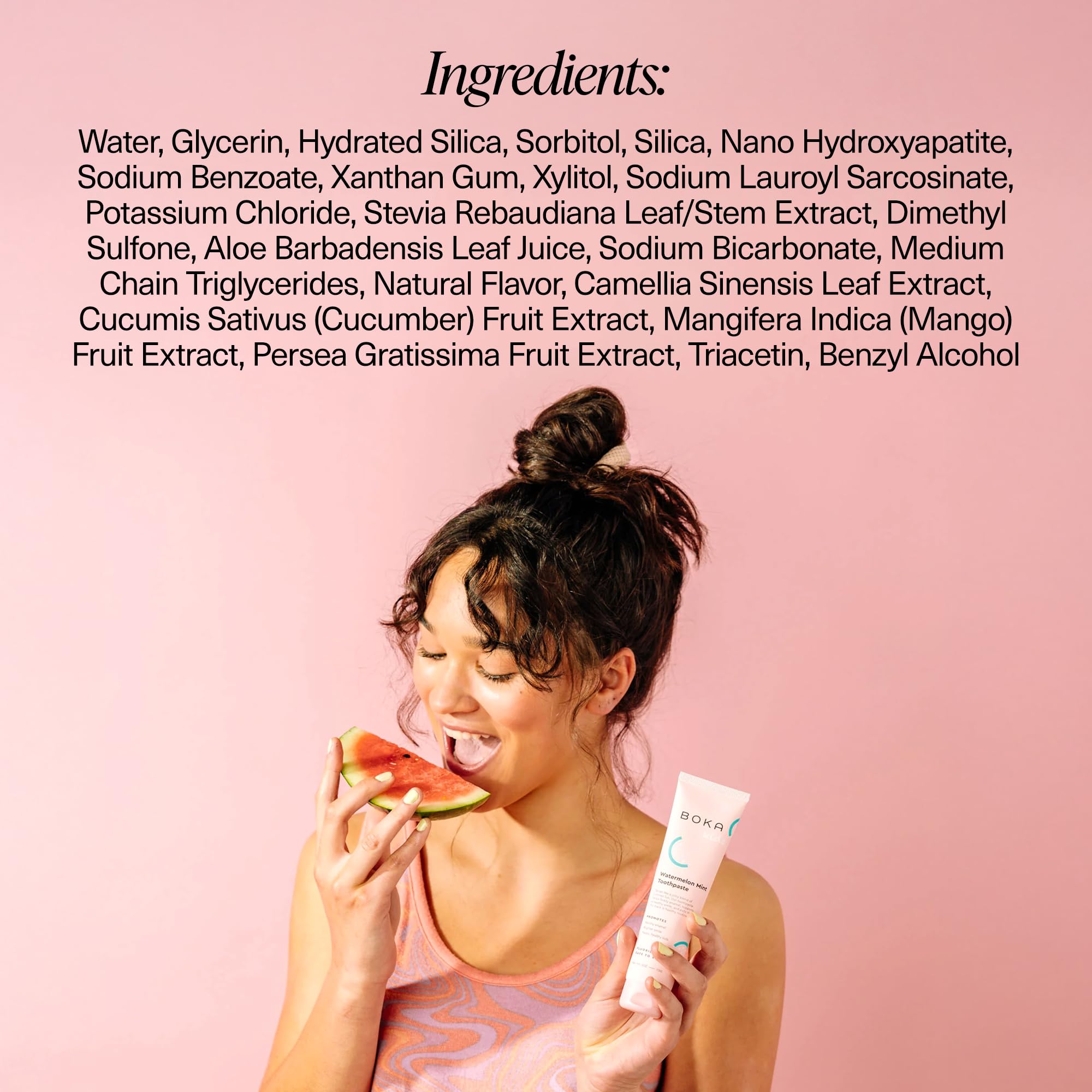 Boka Fluoride Free Toothpaste with Nano Hydroxyapatite - Sensitive Teeth Whitening & Remineralizing Toothpaste for Adults & Kids - Natural Watermelon Mint Flavor, 4oz (US Made) - Perfect for Daily Oral Care & Teeth Whitening Routine