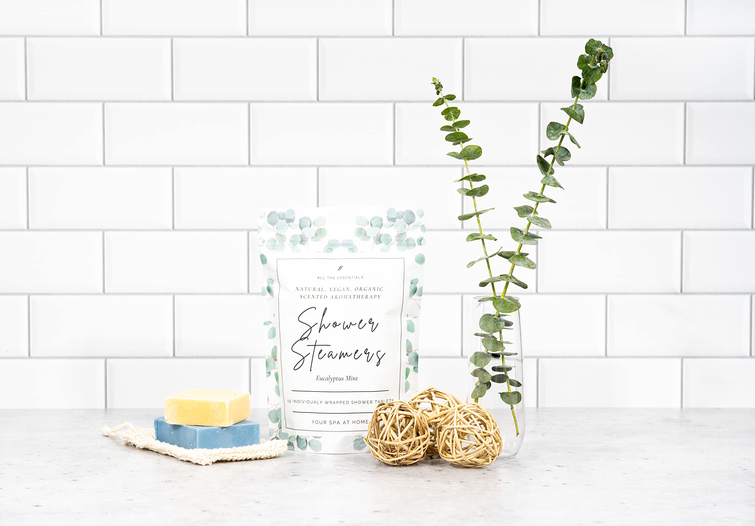 Organic Shower Steamers with Eucalyptus & Mint - Aromatherapy for Congestion Relief & Relaxation, Pack of 15 - Perfect for Spa Day, Self-Care Gifts for Men & Women, Stress Relief & Better Sleep