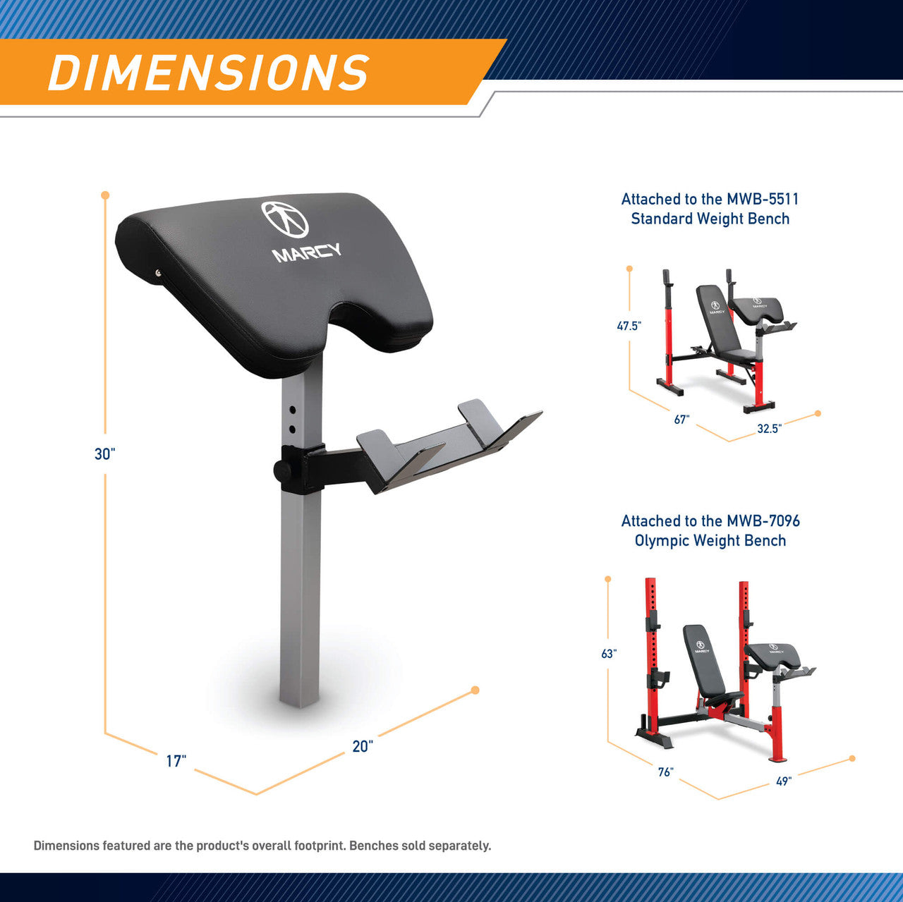 MWB 5511 & MWB 7096 Arm Curl Accessory - ACC 8215AC | Strength Training Equipment for Home Gym Workouts
