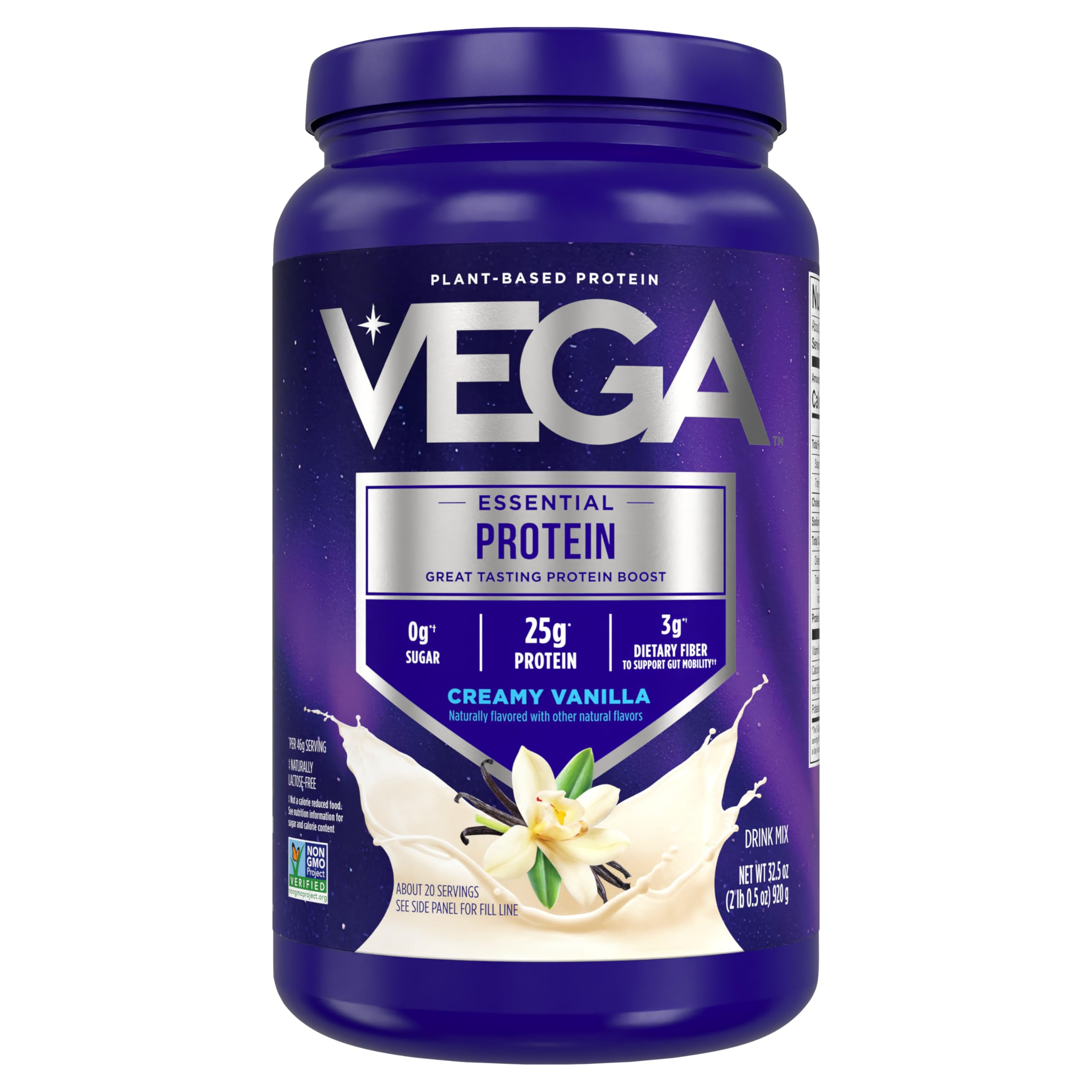 Vega Original Plant-Based Protein Powder - Creamy Vanilla Flavor, 32.5oz (Packaging May Vary) | Vegan Protein Drink Mix for Water, Milk & Smoothies | Perfect for Post-Workout Recovery & Healthy Breakfast Shakes