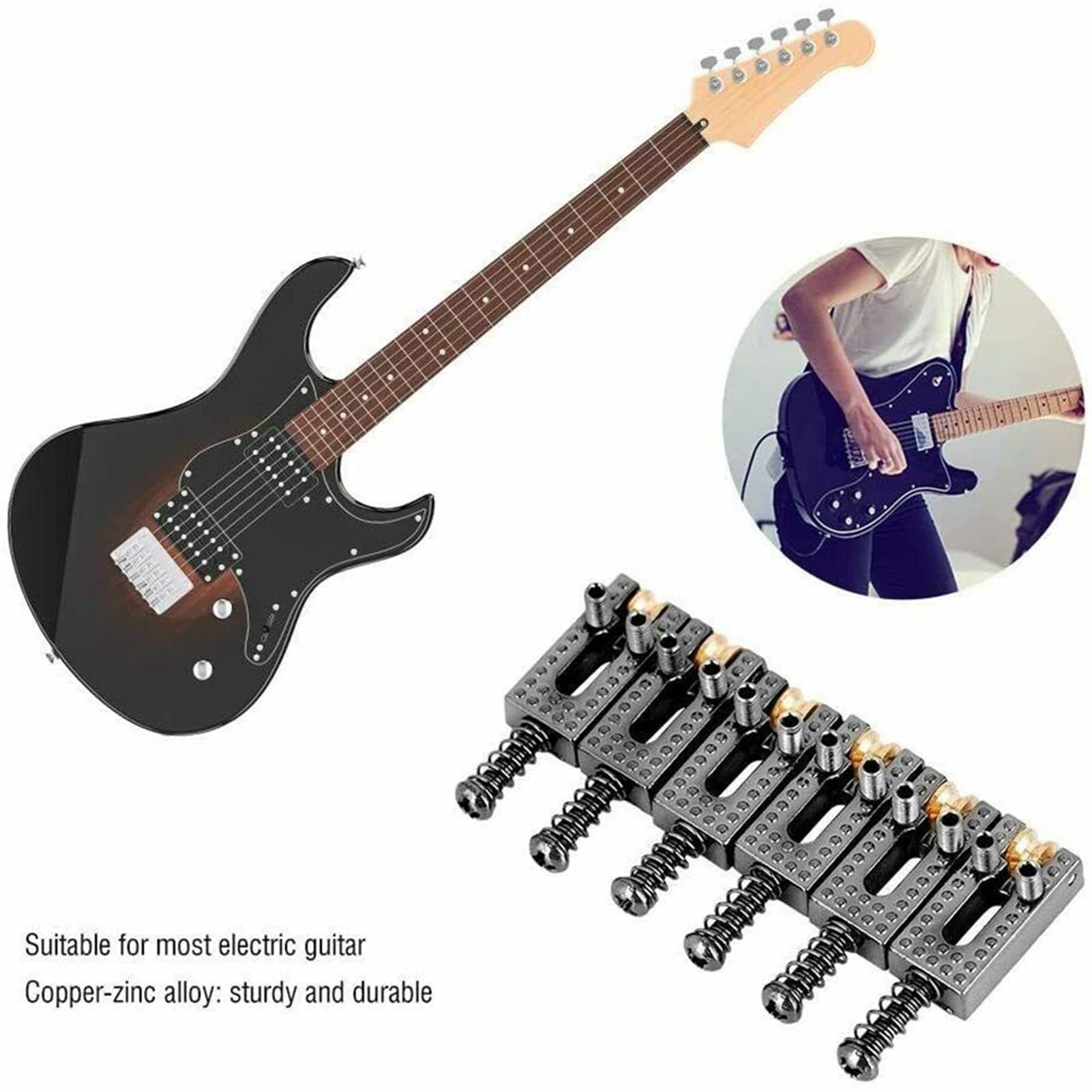 6Pcs Electric Guitar Roller Bridge Tremolo Saddles - Chrome Replacement Parts for Fender Stratocaster Style Guitars - Perfect for Smooth Vibrato & Reduced String Friction (Stage & Studio Use)