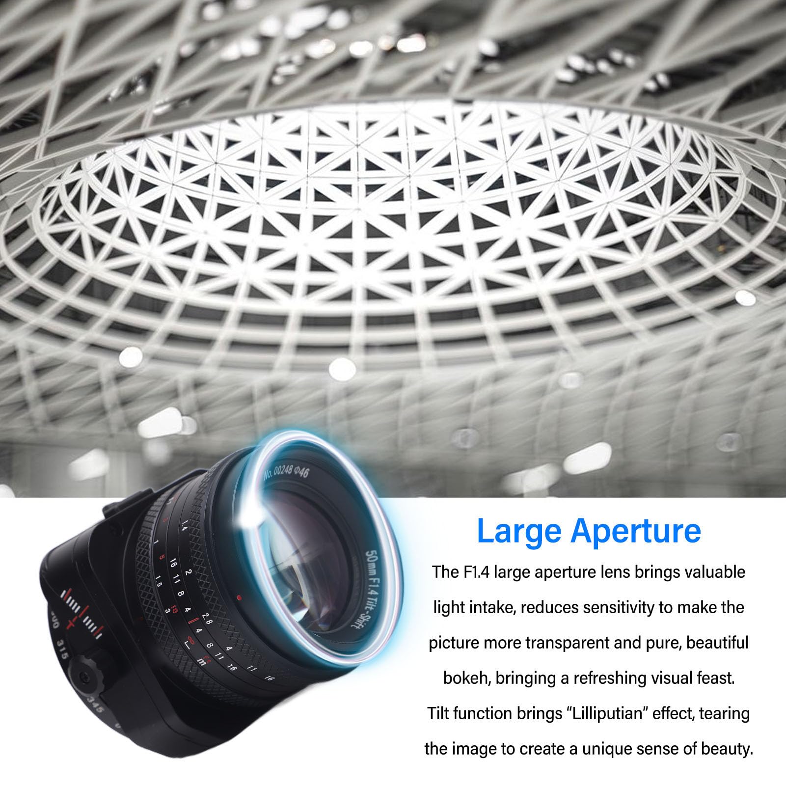 50mm F1.4 Tilt Manual Lens for Sony E Mount - Large Aperture Half Frame Portrait Lens Compatible with A6000 A6300 A6400 A7C A7III A7IV A7RIII A9 - Perfect for Creative Photography & Bokeh Effects