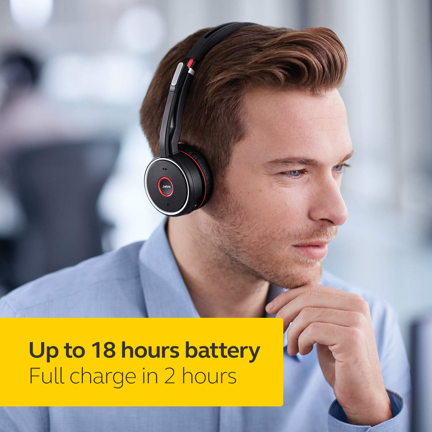 Jabra Evolve 75 UC Wireless Bluetooth Headset with Active Noise Cancelling Mic - Stereo Sound, 15-Hour Battery Life & USB Adapter Included - Perfect for Remote Work, Video Calls & Office Meetings