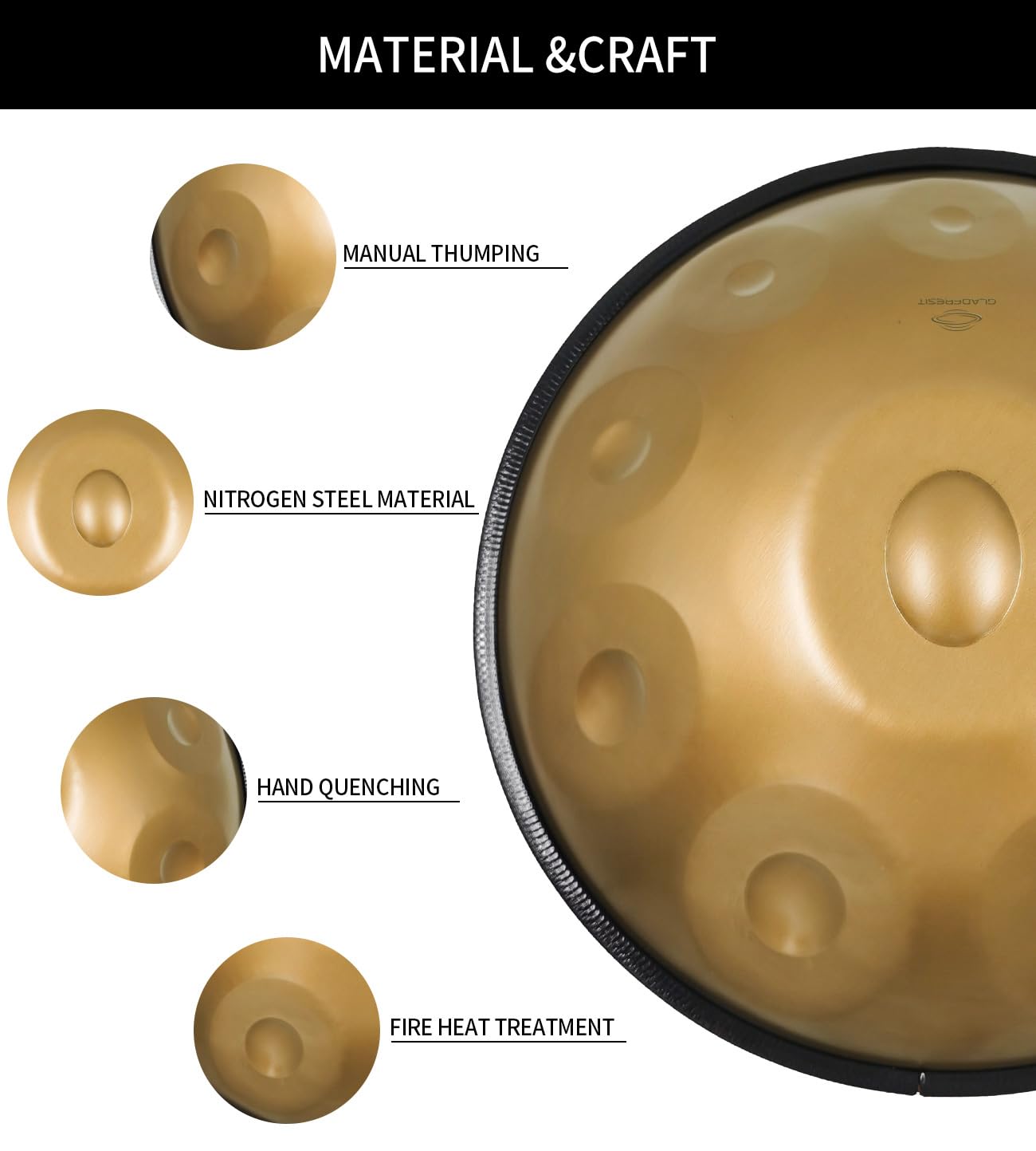 22-inch Handpan Drum with 10 Notes - Includes Backpack, Stand, 2 Mallets & Cleaning Cloth (Gold, 440Hz) | Perfect for Meditation, Music Therapy, Street Performance & Home Decoration