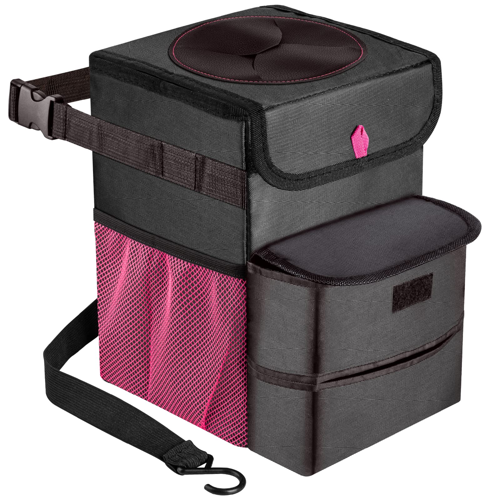 Foldable Car Trash Can - 3 Gallon Leakproof Auto Garbage Bin for Vehicles (Black/Pink) | Ideal for Road Trips, Commuting & Keeping Your Car Clean