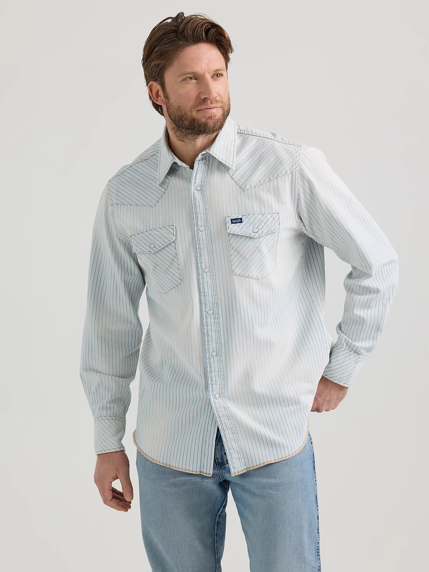 Vintage Western Snap Button Work Shirt - Railroad Stripe Design for Men & Women | Cowboy Style Shirt for Rodeo, Country Music Festivals & Casual Wear