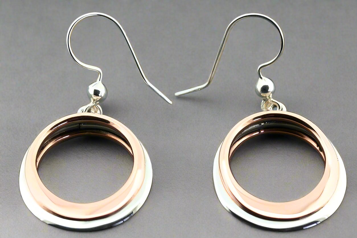 Flattened Copper & Silver Earrings for Women - Handmade Boho Jewelry - Perfect for Casual Wear, Parties & Gifts