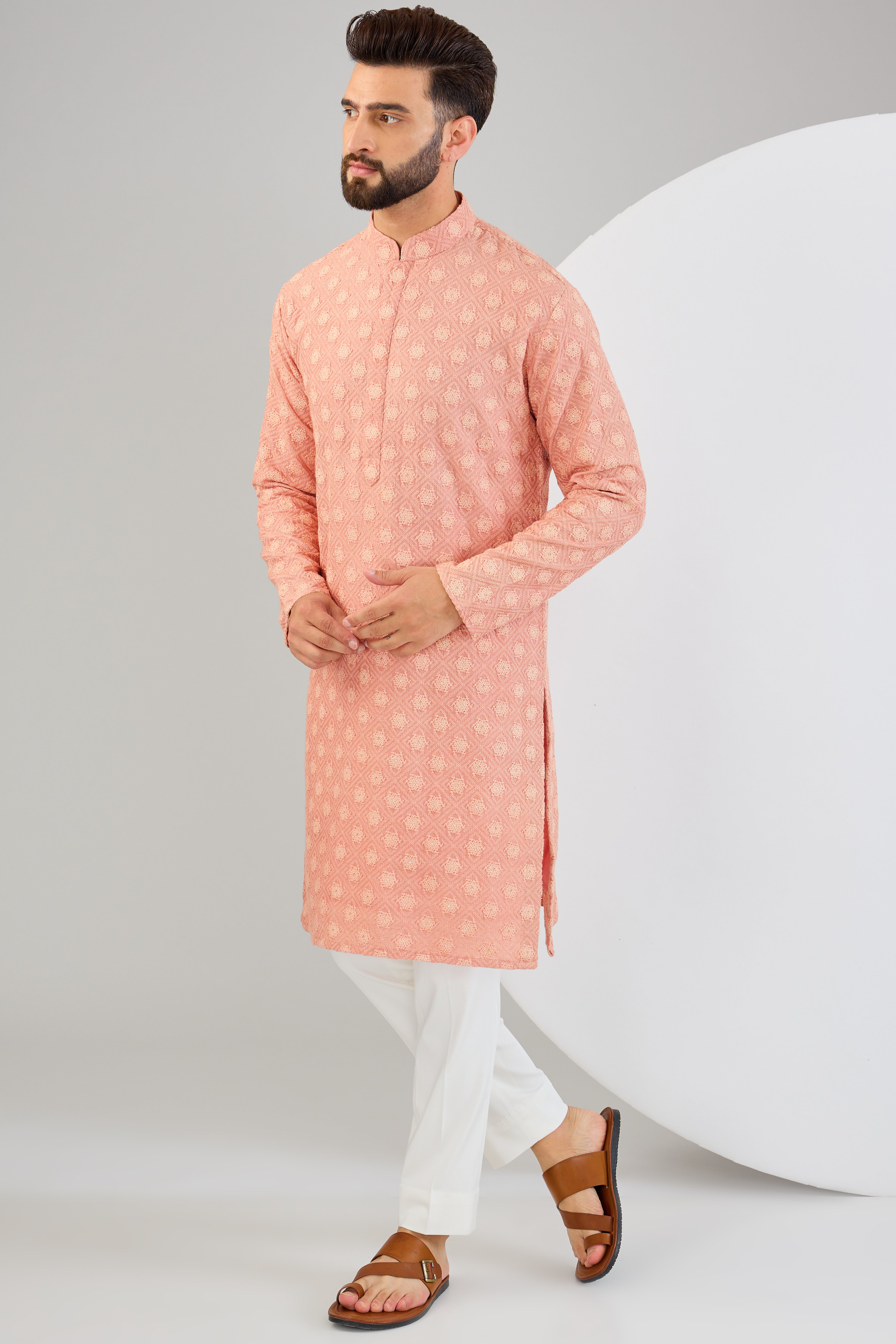 Elegant Pink Onion Chikankari Kurta for Women - Traditional Indian Embroidered Tunic - Perfect for Festivals, Weddings & Casual Wear