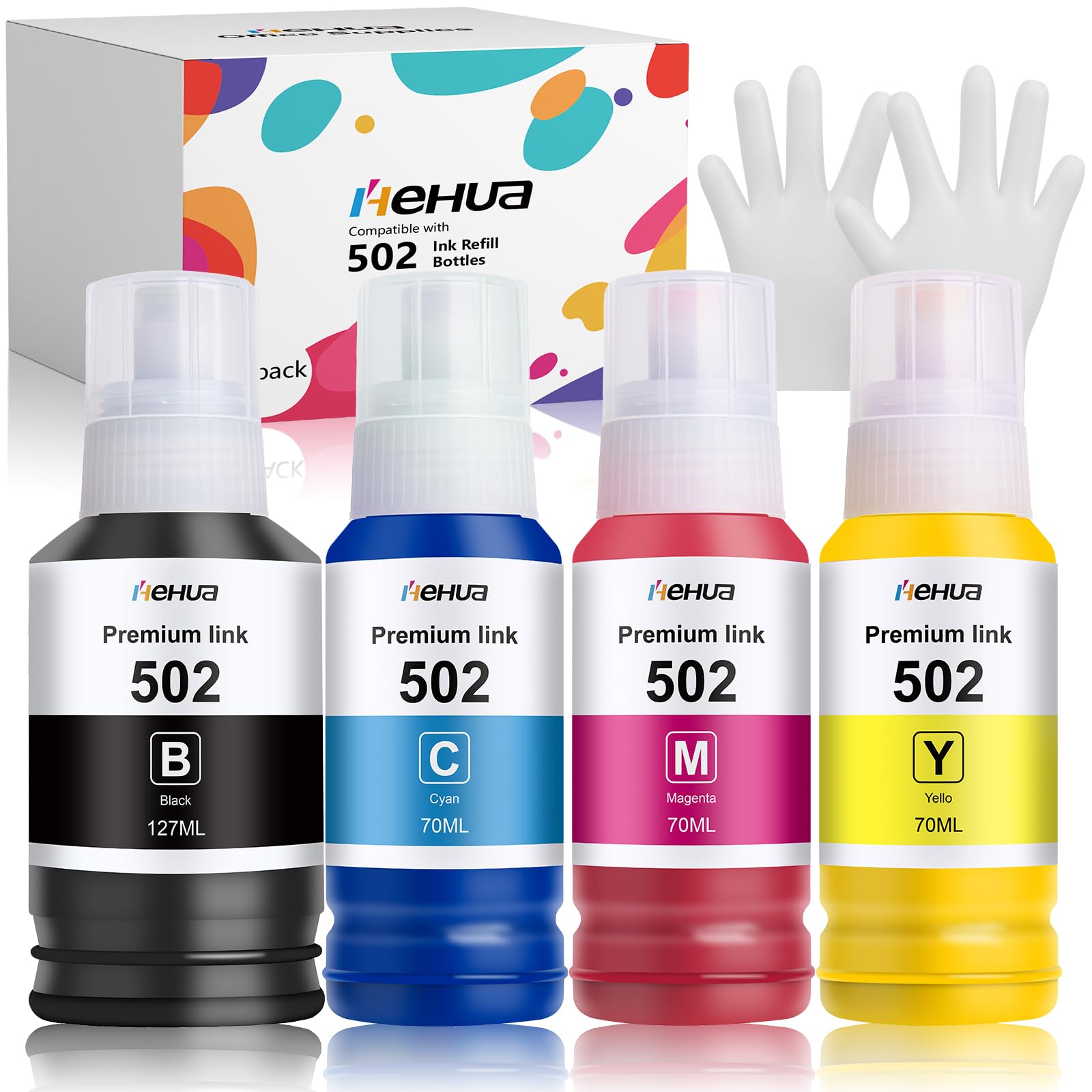 Premium 502 Ink Refill Bottles (4 Pack) - High Capacity Compatible for Epson ET-2803/2800/2850/2720/2760/3760/4760/15000 Printers - Not Sublimation Ink - Perfect for Home Office & Small Business Printing Needs