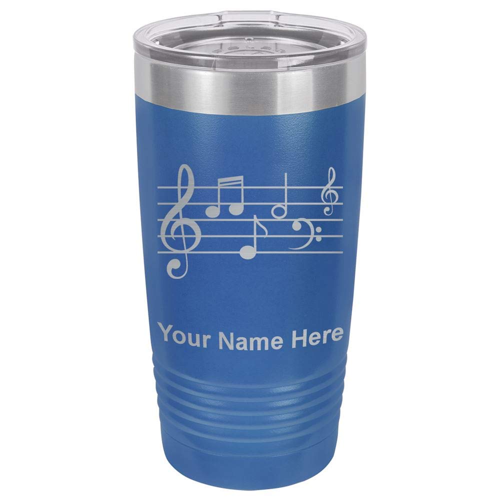 LaserGram 20oz Vacuum Insulated Stainless Steel Tumbler Mug with Music Staff Design - Personalized Engraving Included (Dark Blue) - Perfect for Coffee, Tea & Cold Drinks at Home, Office or Travel