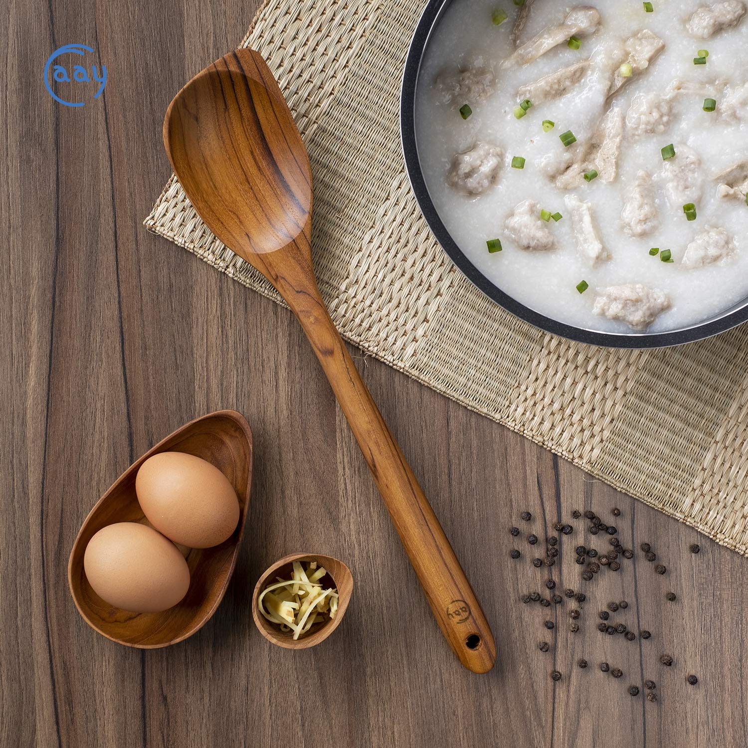 Premium Teak Wooden Utensils Set - Handcrafted Moisture-Resistant Teakwood Spoon & Spatula for Non-Stick Cookware | Eco-Friendly Kitchen Tools for Cooking, Serving & Baking (Right-Handed Corner Spoon)