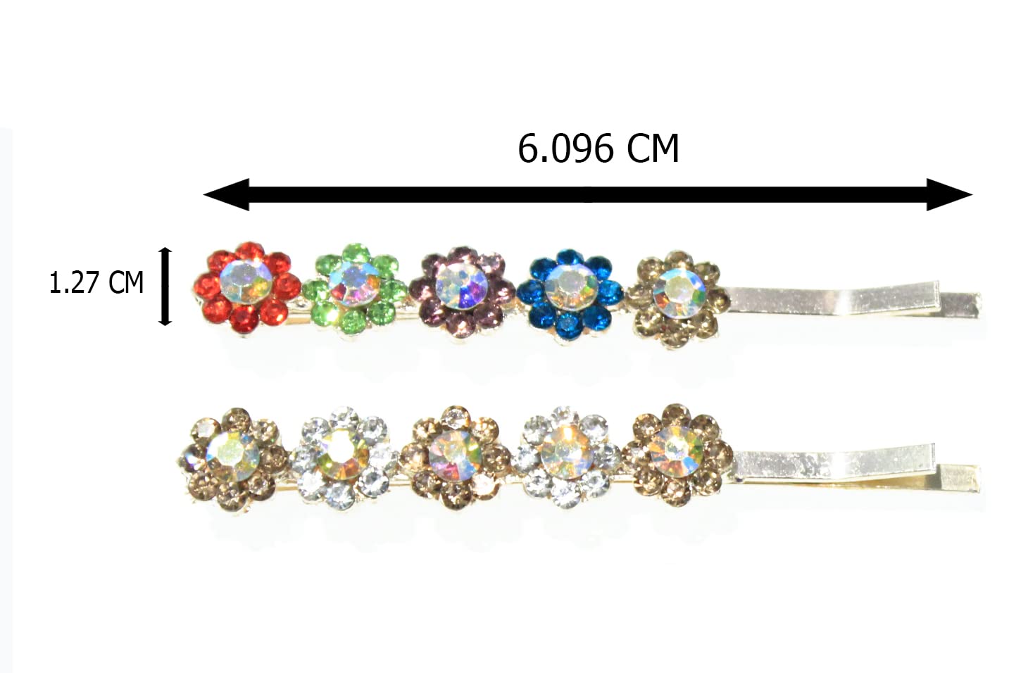 Multicolor Gold Plated Crystal Rhinestone Floral Hairpins for Women & Girls - Elegant Hair Clips for Weddings, Parties & Daily Use (Pack of 4)