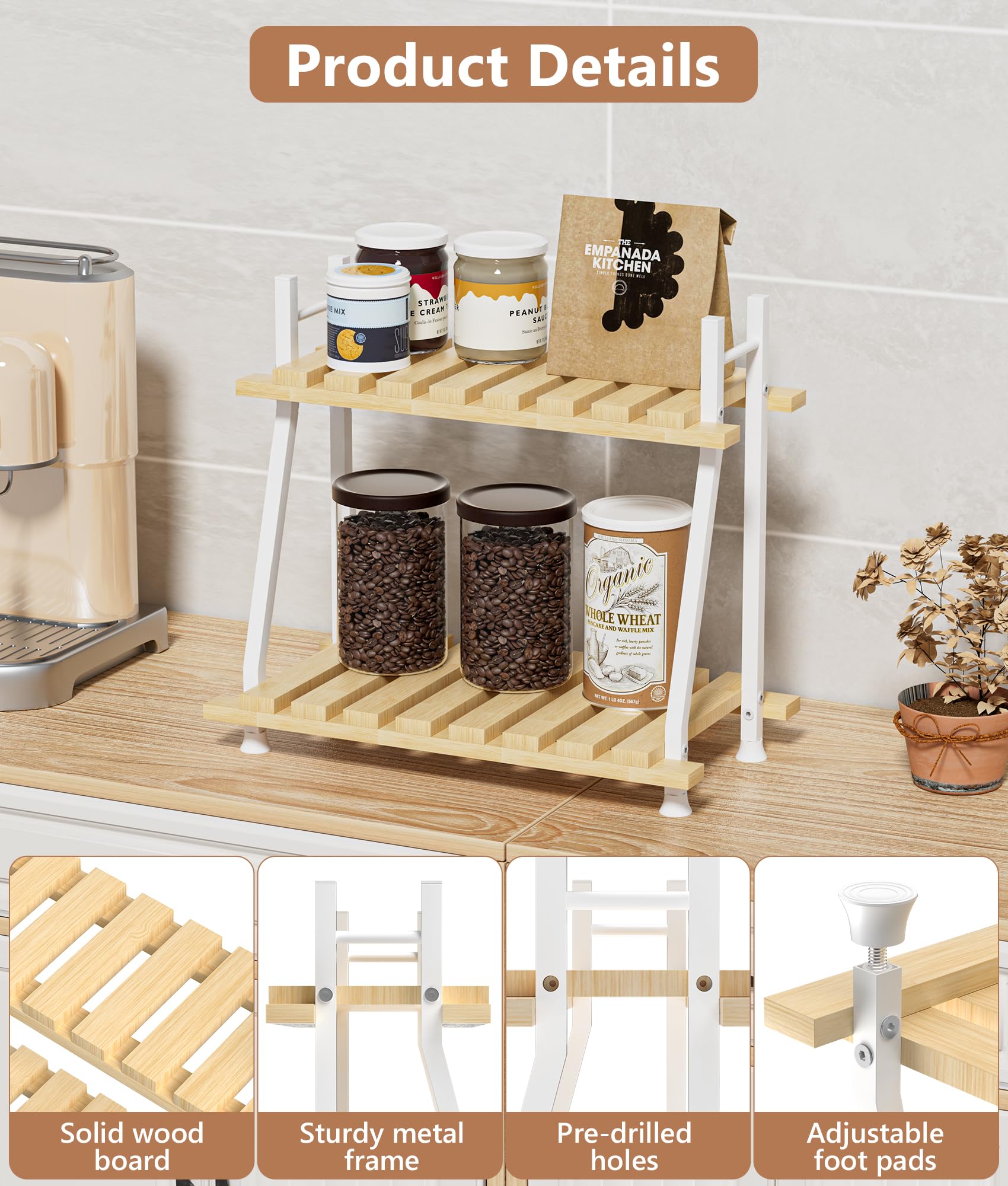 2-Tier Wooden Coffee Bar Organizer - Countertop Coffee Station for Pods, Mugs & Syrups | Stylish Coffee Bar Decor & Condiment Storage | Perfect for Kitchen, Office & Home Coffee Stations