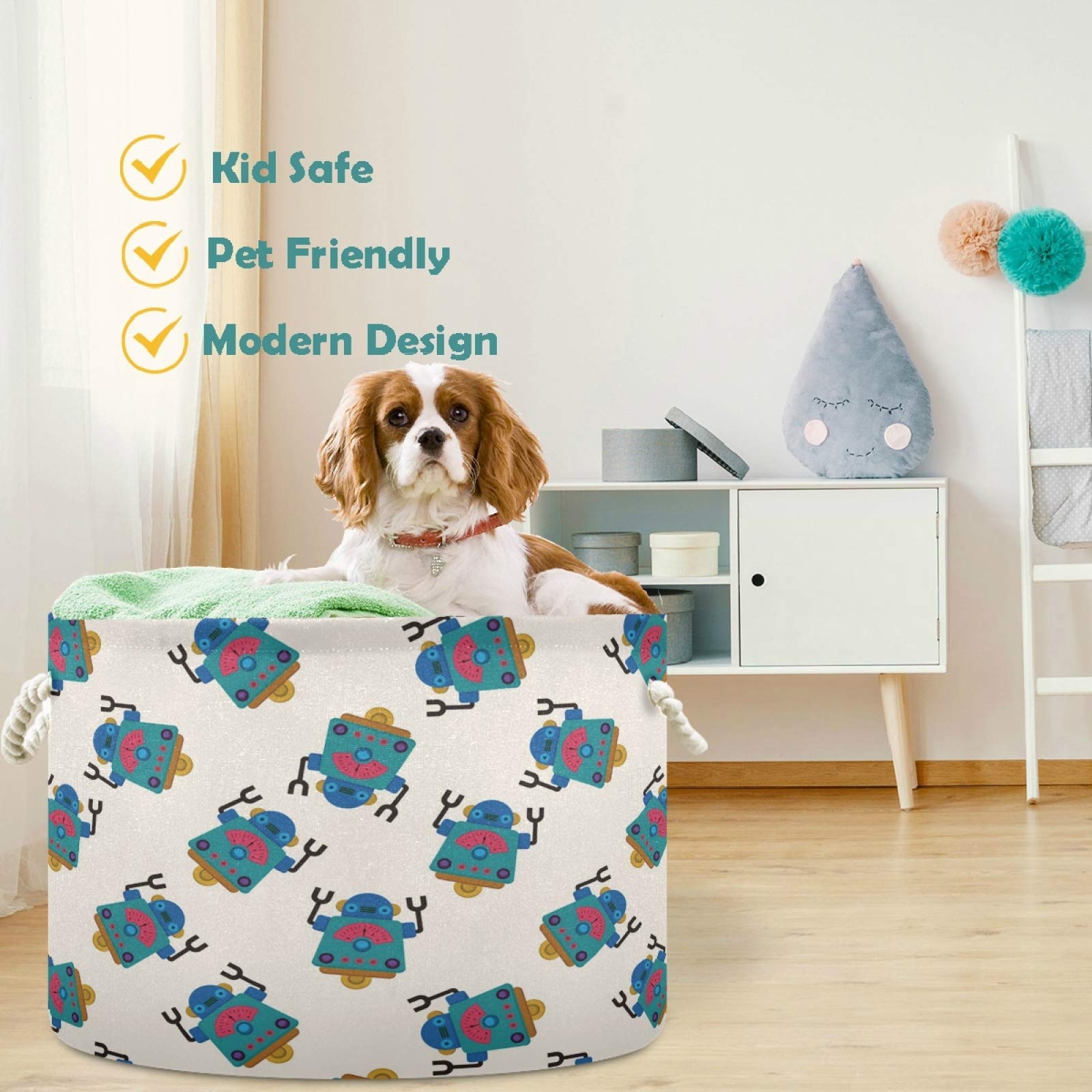 Visesunny Cute Robot Storage Basket - Canvas Fabric Toy Organizer Bin for Kids Room, Playroom, Shelves & Laundry | Nursery Hamper, Toy Storage Box for Bedroom Decor & Play Area Organization